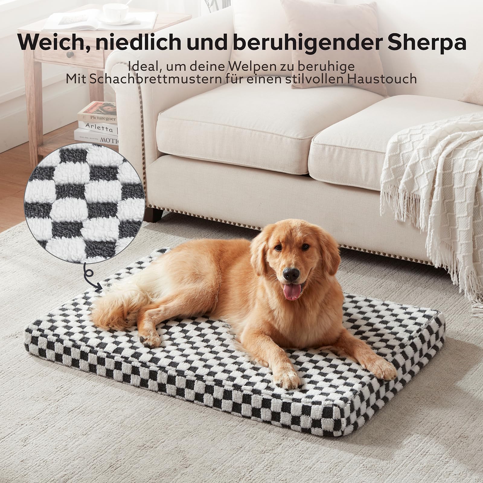 JOEJOY Orthopädisches Hundebett Für Mittelgroße Hunde – 76x51 Cm, Mit Memory-Schaum & Abnehmbarem Bezug – Rutschfeste Unterseite