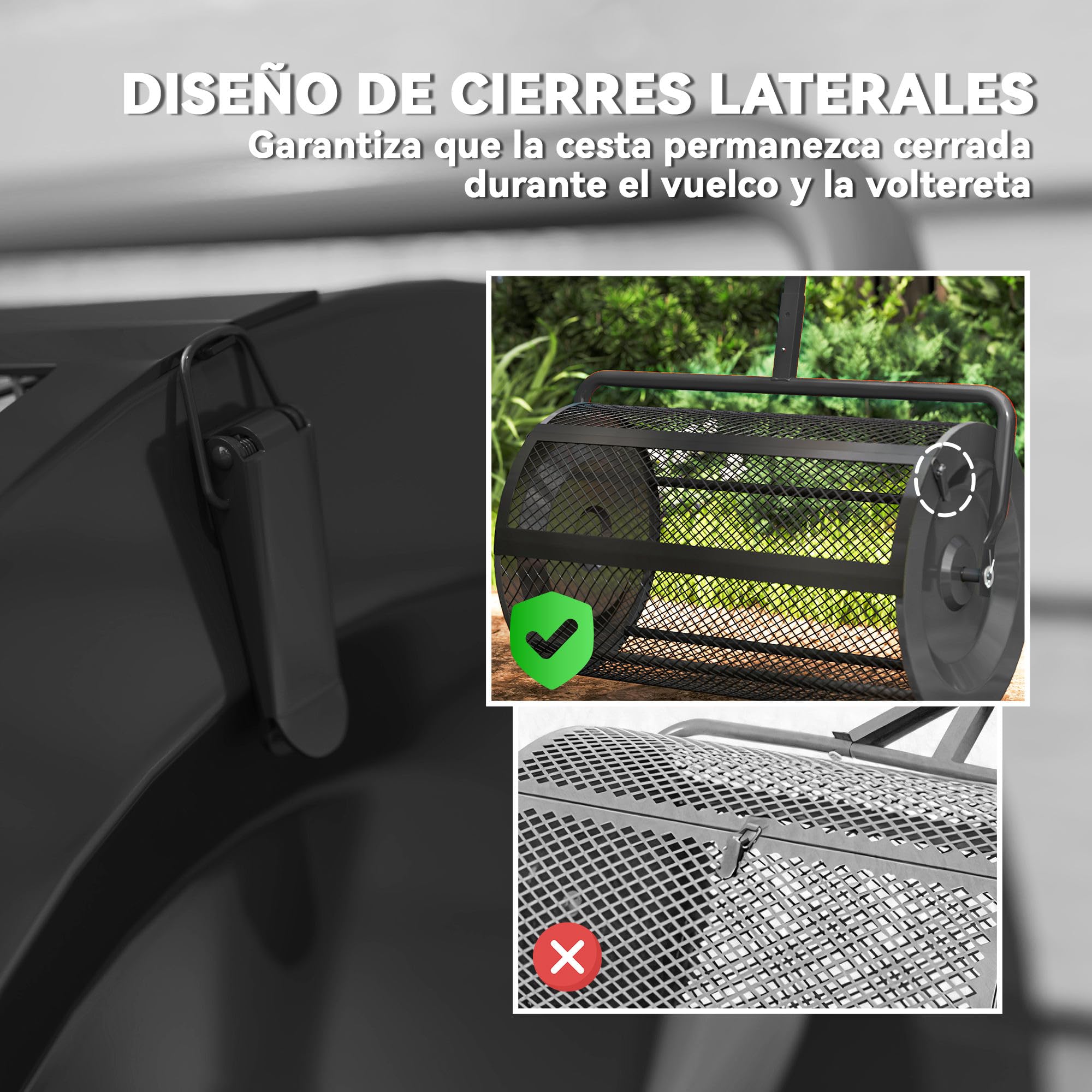 Outsunny Esparcidor de Compost 75L 70x40x112 cm Esparcidor de Abono para Césped con Asa Ajustable Cesto de Malla Metálica para Cuidado de Césped Jardín Negro
