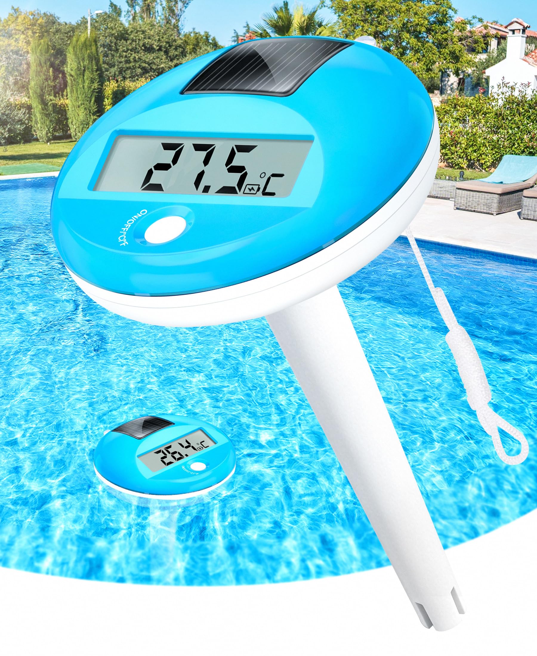 PoolLeader Termómetro Piscina Flotante | Solar Termómetro Digital Piscina con Cuerda | Pantalla LCD Grande para Facilitar la Lectura und IP68 Impermeable, Termómetro para Piscina Spa Estanque