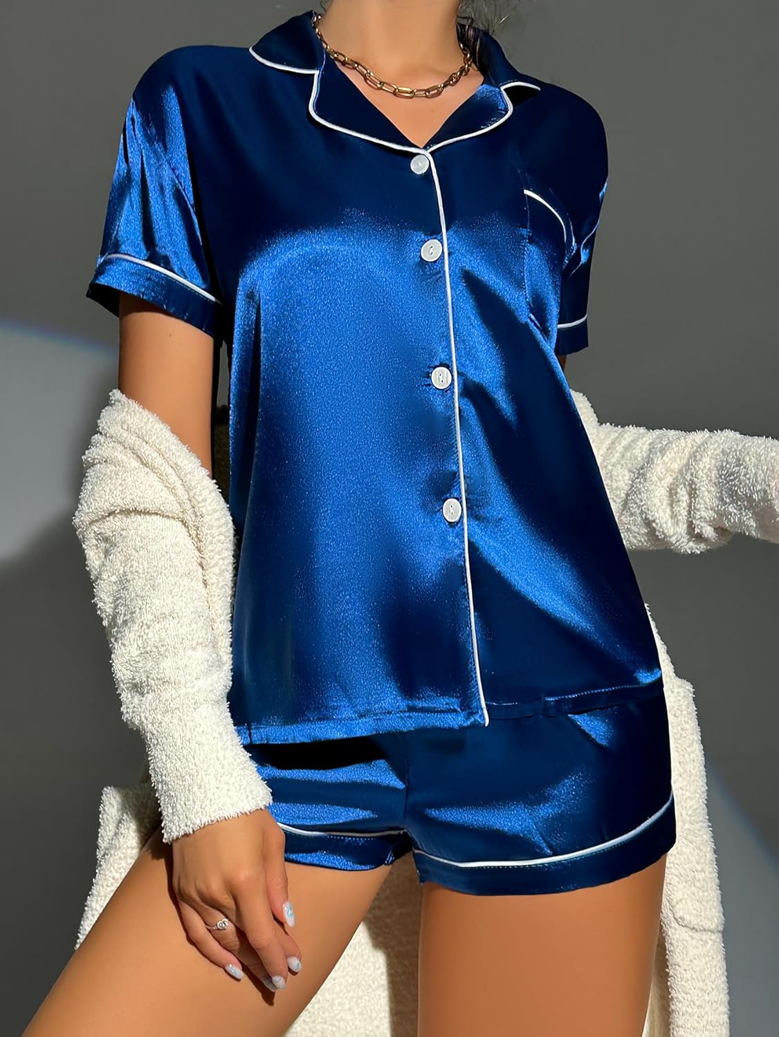 Women's Pajamas Set Button Down Shorts Sleepwear 2-Piece Ladies Pj Loungewear - Image 3