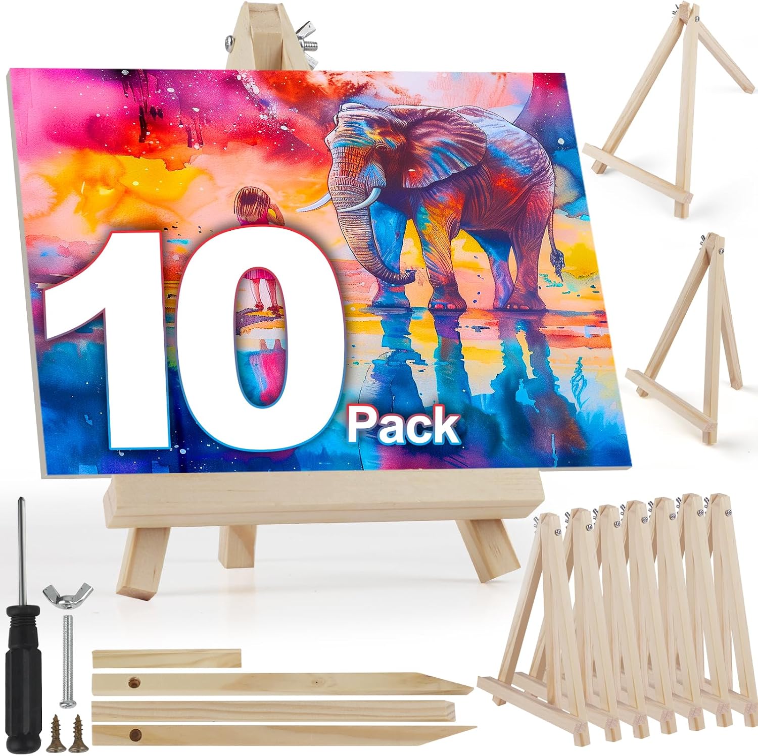 10 Pack 9 Inch Wooden Easel Stand, Portable A-Frame Tabletop Display Easel for Painting, Canvas, Signs,Photos, Art Easel for Students, Beginners（Need Assemble）