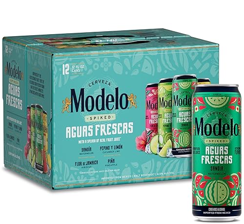 Modelo Spiked Aguas Frescas - Paquete variado de bebidas de malta saborizadas, 12 unidades, latas de 12 onzas líquidas, 4.5% ABV