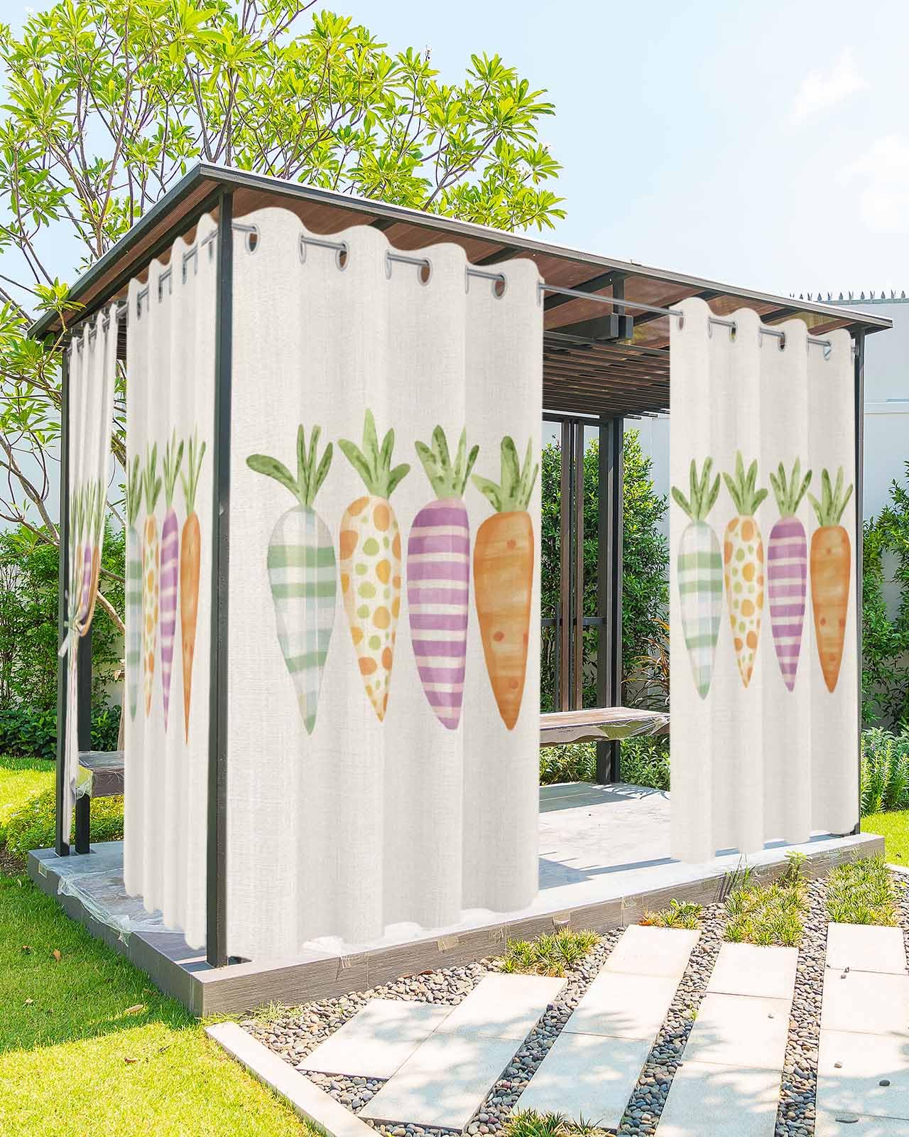 BEMIGO Outdoor Curtains for Patio Waterproof Easter Vegetable Light Filtering Thermal Insulated Privacy Drapes with Grommets 54x84-1 Panel, Outdoor Curtain for Pergola Porch Gazebo, Cartoon Carrot