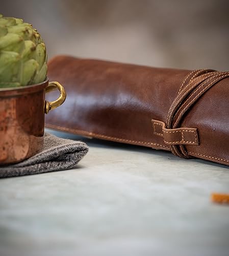 Miniatura 5 de Angus Stoke Bolsa de cuero premium para cuchillos  Almacenamiento y protección para cuchillos de chef, 7 ranuras y 1 bolsillo con cremallera, funda