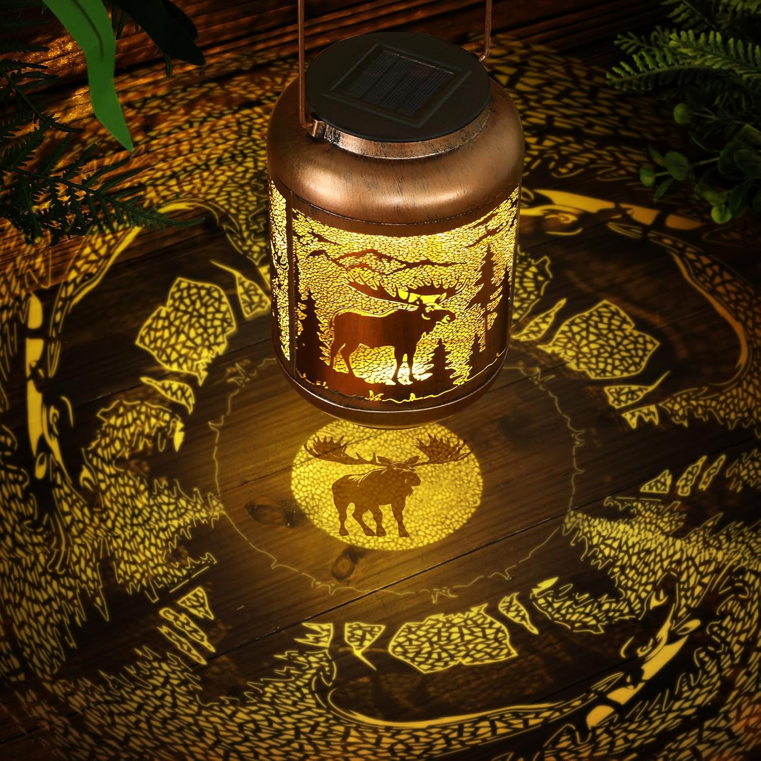 flutesan christmas moose solar lantern outdoor waterproof hanging light moose solar light gift for women men xmas metal decorative led lanterns for garden patio porch tabletop landscape pelicans