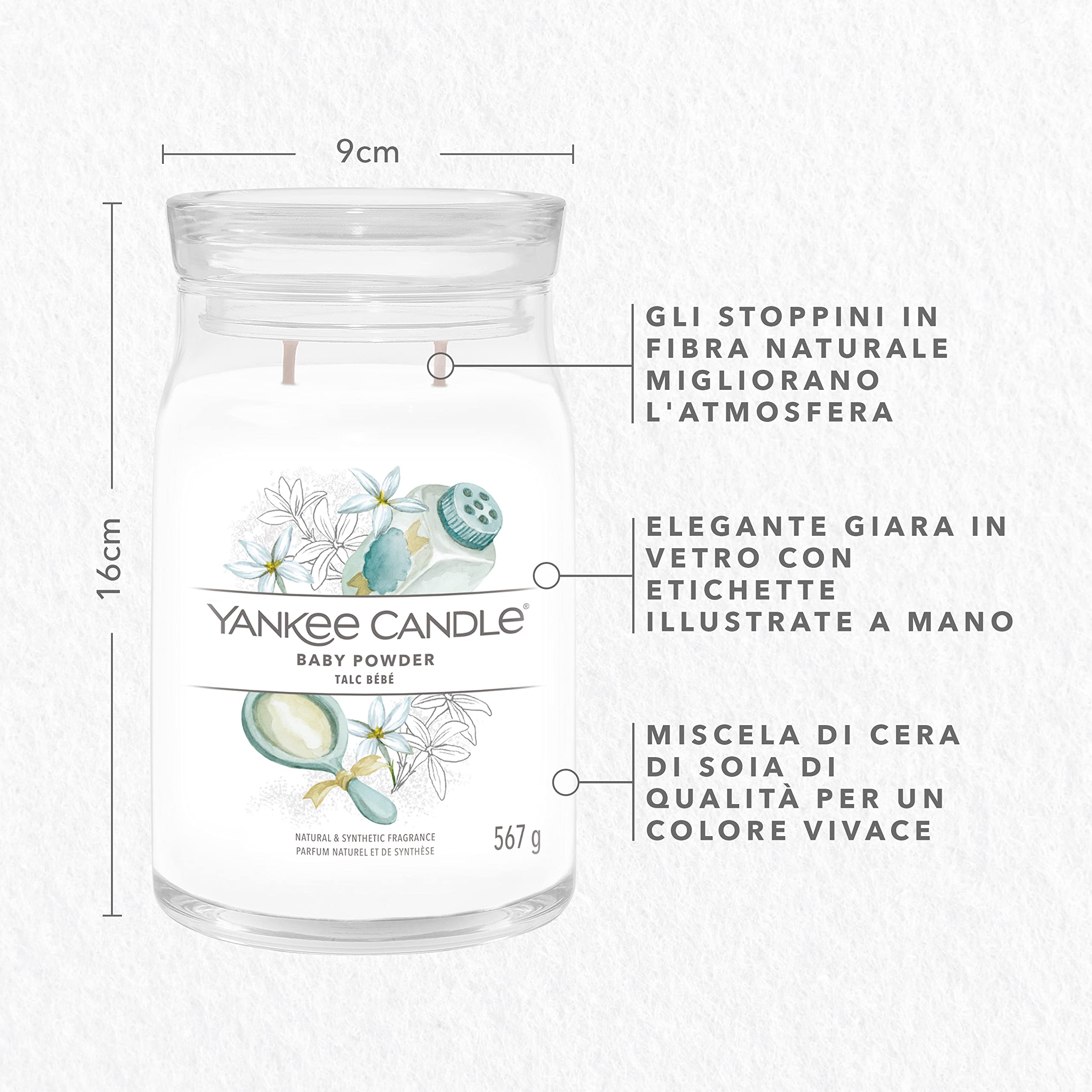 Yankee Candle Signature Candela Profumata, Talco per Bambini in Giara Grande, Candele di Miscela di Cera di Soia Lunga Durata, Regalo per le Donne