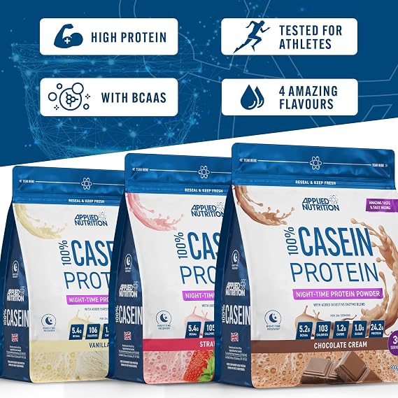 Applied Nutrition Casein Protein Powder - Micellar Casein Supplement, Slow Release Protein (900g - 30 Servings) (Strawberry Cream)