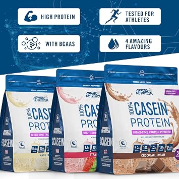 Applied Nutrition Casein Protein Powder - Micellar Casein Supplement, Slow Release Protein (900g - 30 Servings) (Strawberry Cream)