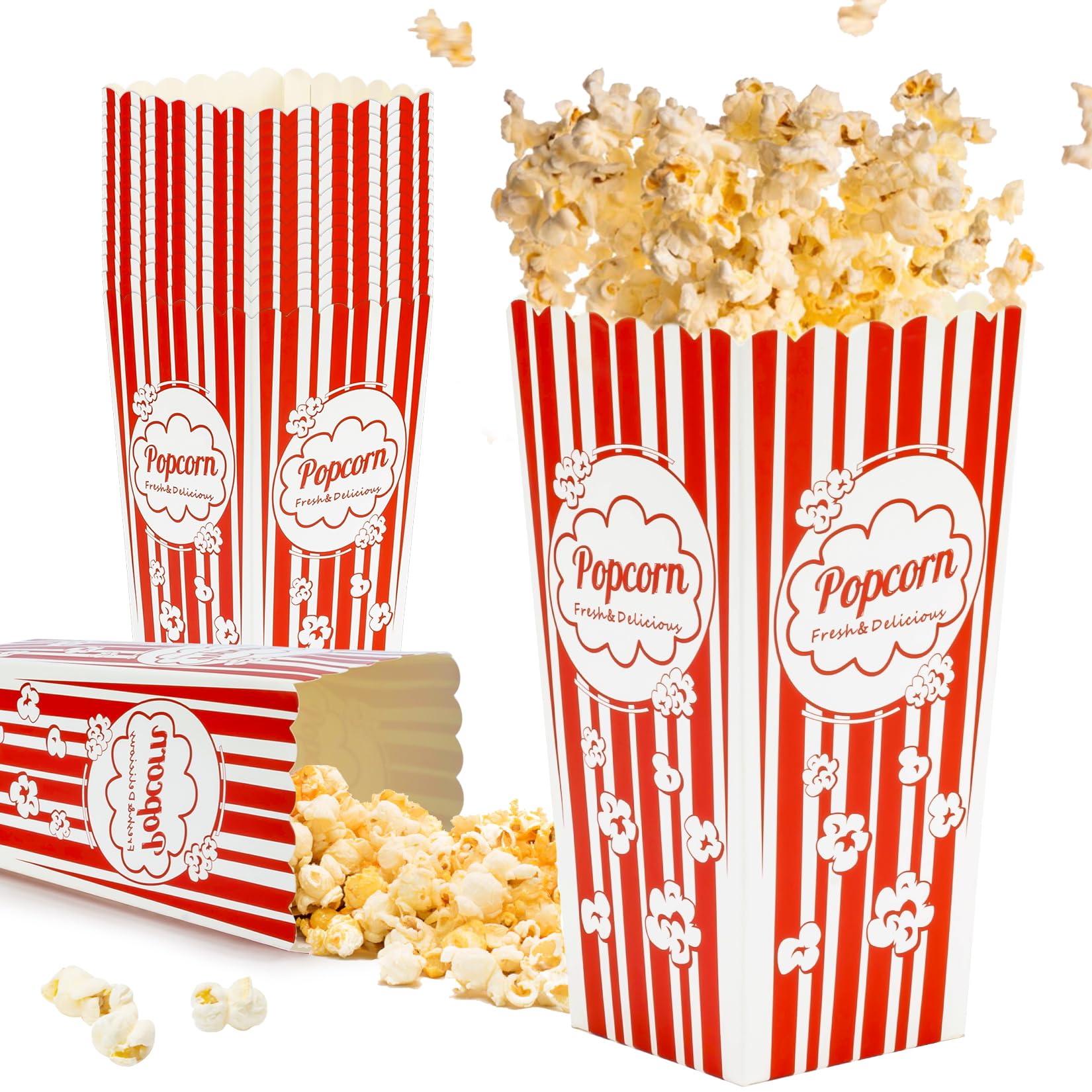 MAQIHAN 23 Popcorn Boxes Bucket Bulk - 46oz Disposable Popcorn Containers Cups Sleeves Stand Bags Holder Individual Movie Night Supplies Pop Corn Machine Bar Buckets for Party Movie Theater
