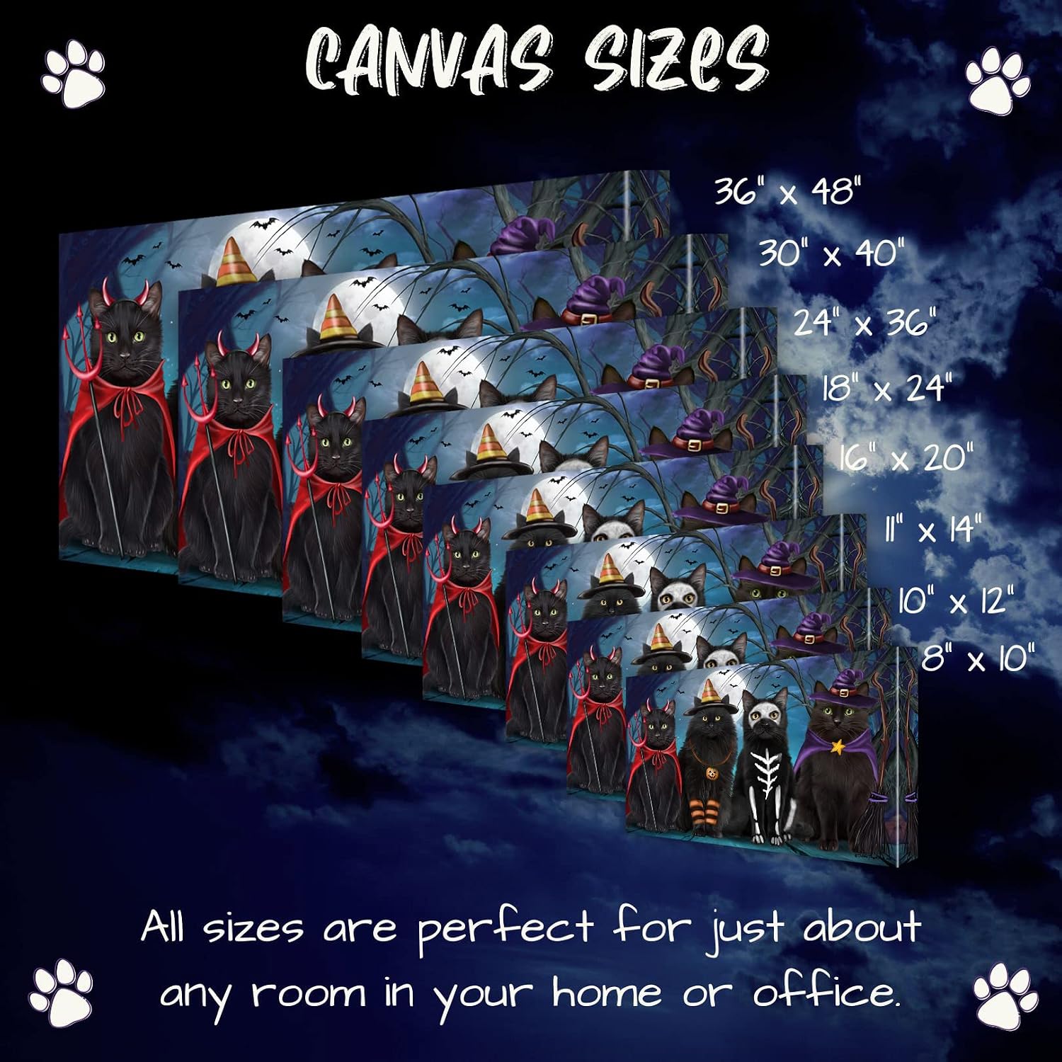 Doggie of the Day Halloween with Black Cats Canvas Wall Art - Premium Quality Ready to Hang Room Decor - Flat Rolled 20" x 24"