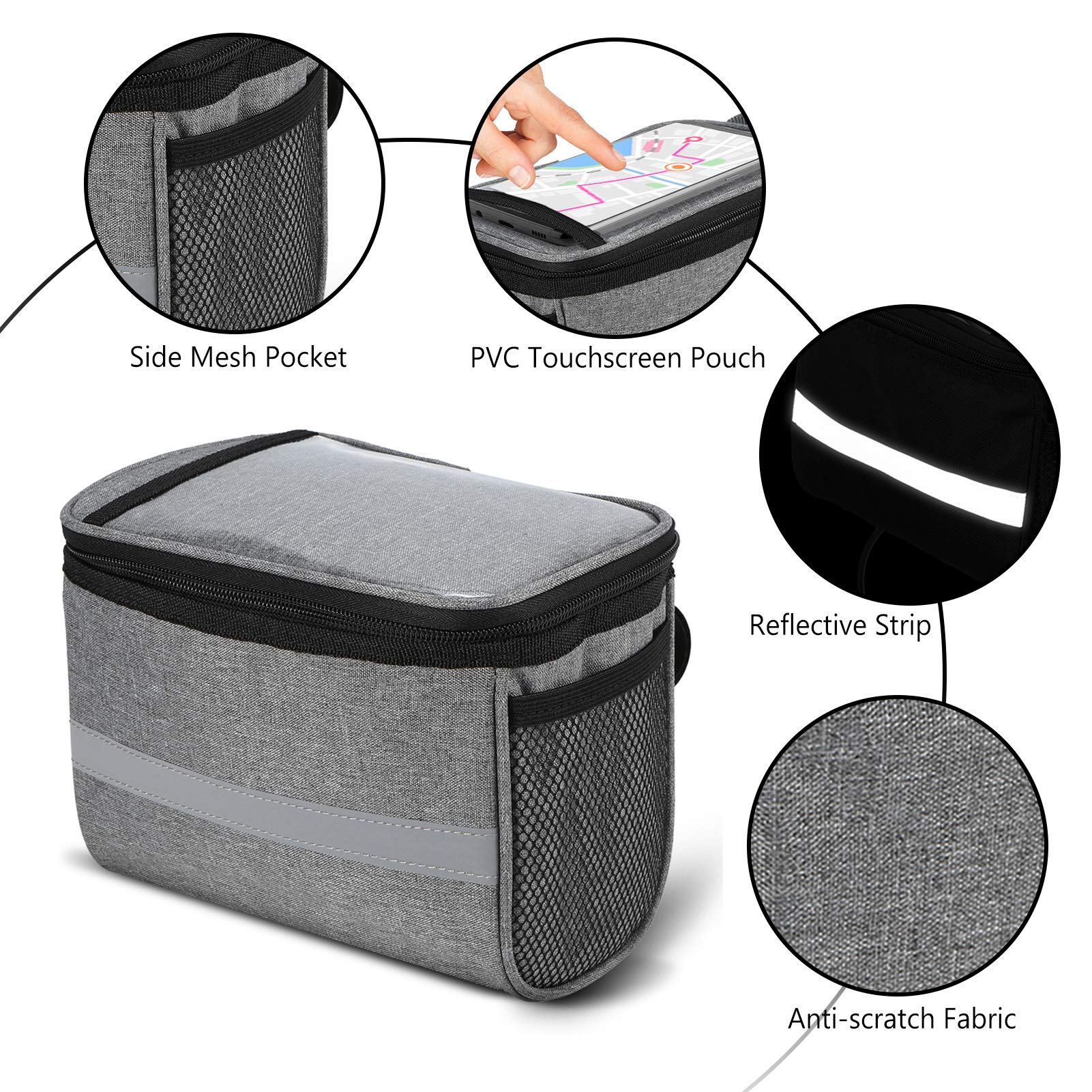 Lixada Sacoches de guidon pour vélo, sacoche de guidon de vélo, sac de transport pour guidon de vélo, sac de transport pour guidon de vélo, porte-téléphone