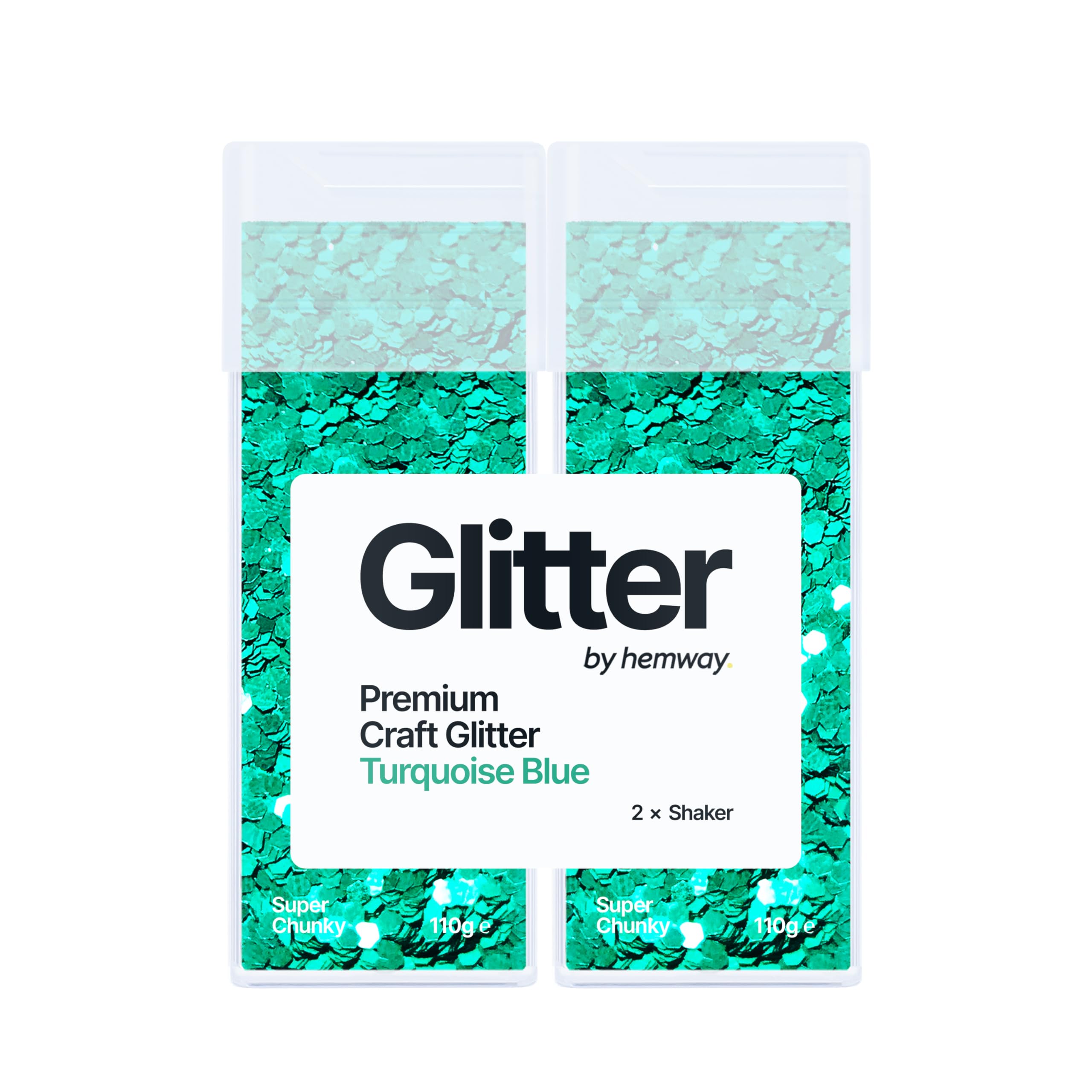 Hemway Glitter Shaker Turquoise Blue 110g x2 Pack Super Chunky, Craft Glitter Shakers for Resin & Epoxy Crafts