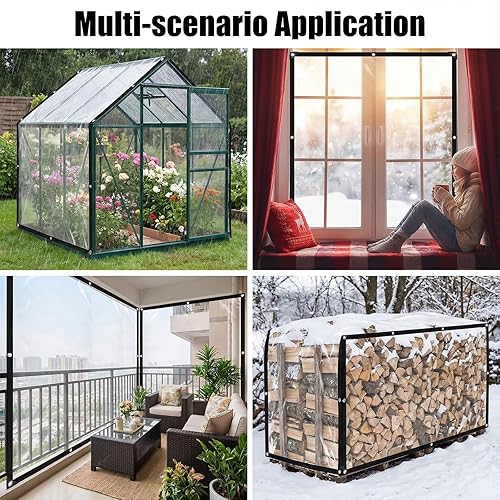 Miniatura 5 de Shappy Lona impermeable transparente de 13 x 13 pies con ojales, cubierta de gallinero, lona impermeable resistente, cuerda elástica, aislamiento