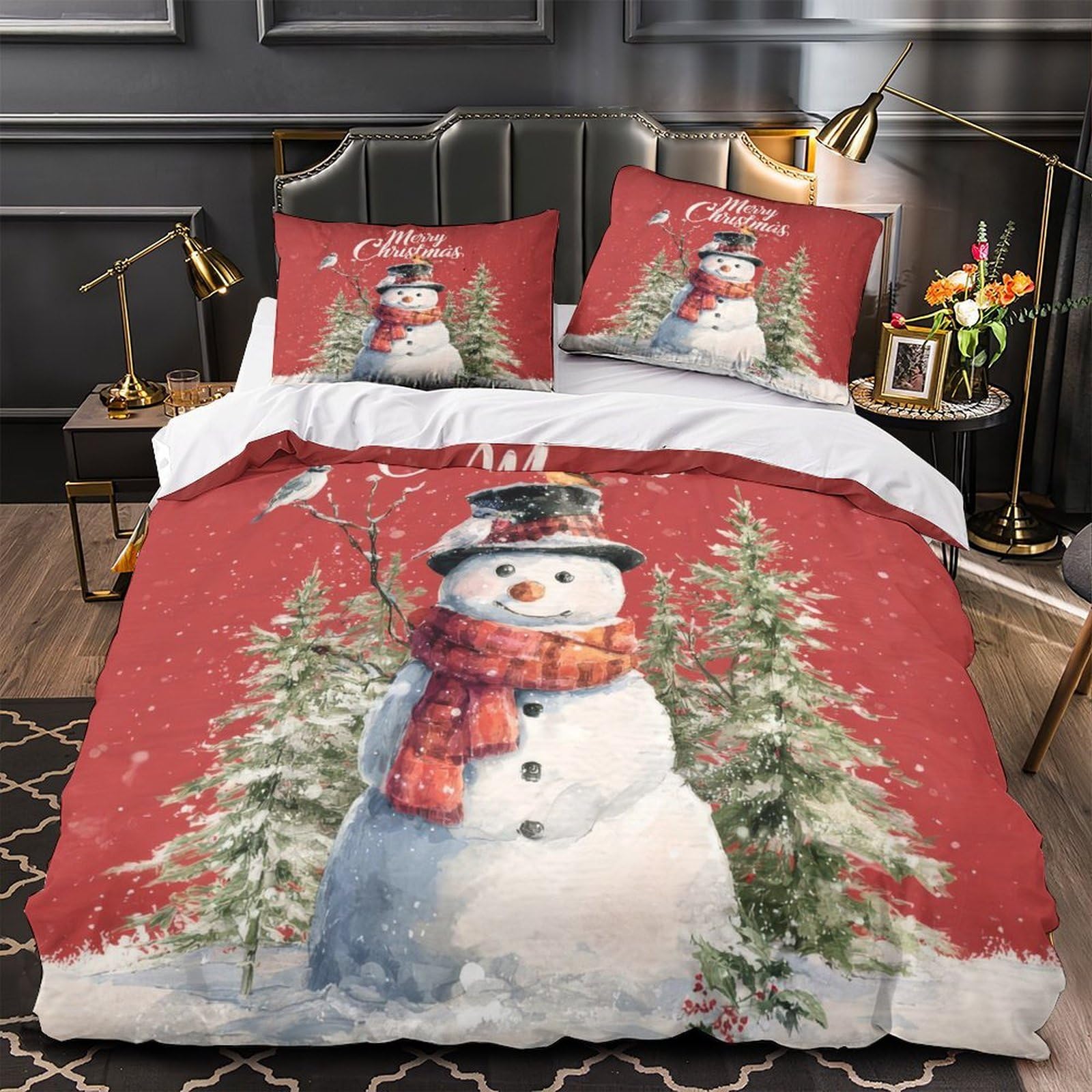 MMDASBVPE Christmas Snowman Duvet Cover 3D Print Wrinkle-Resistant 3-Piece Bed Set Hidden Zipper Comforter Cover Premium Durable for Teens Adults Kids Women Girls Boys Youth Double（200x200cm）