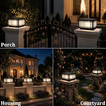 SLAWA Outdoor Post Cap Lights - Modern Square Fence Pillar Lamps with Stainless Steel Housing - Waterproof Lawn Column Cap Lamp for Courtyard and Deck