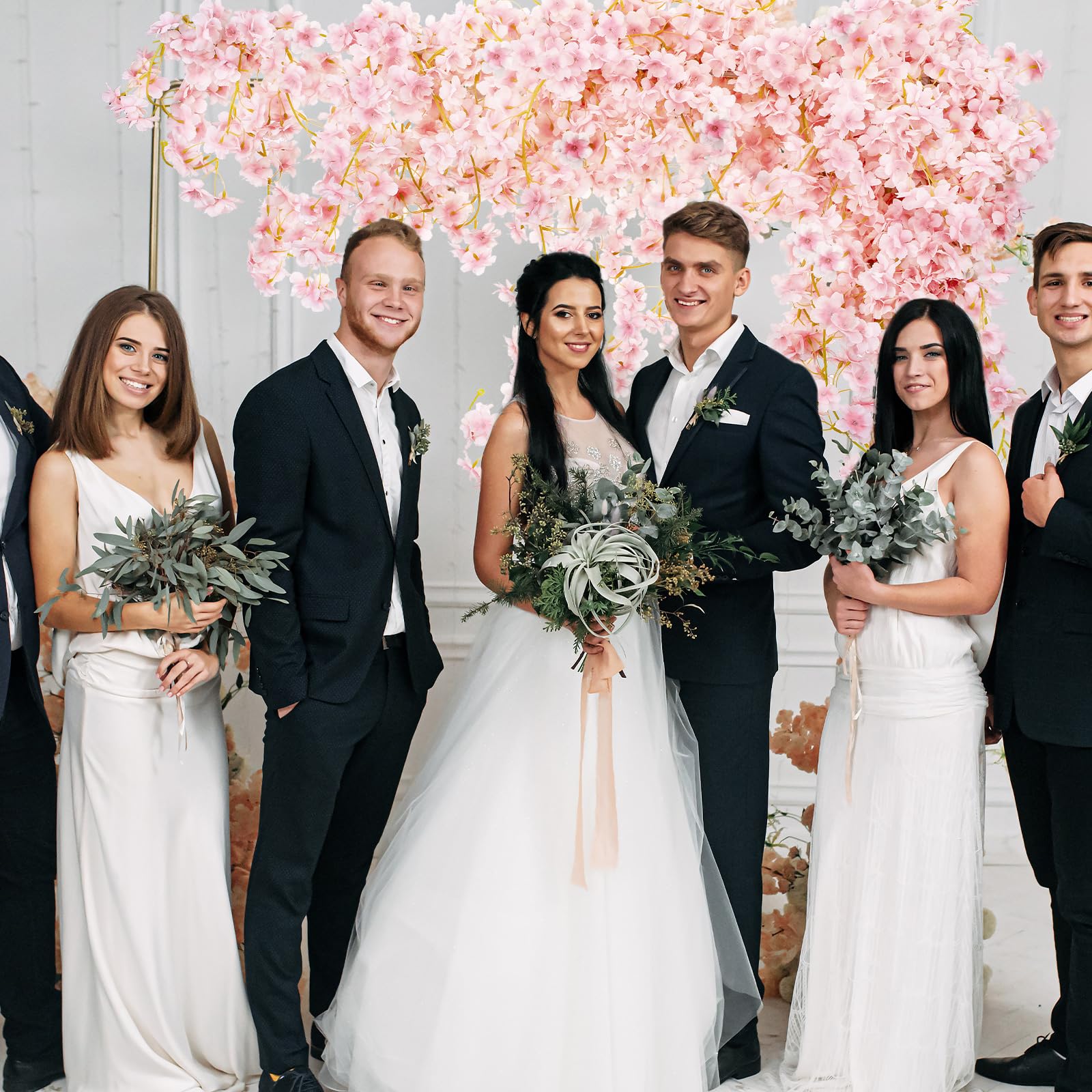 Yunlly Künstliche Kirschblütenranken, Hängeranken, künstliche Blumenranken, rosa Blumengirlande, japanische Kirschblütengirlande für Hochzeit, Party, Kawaii-Dekoration, 16 Stück