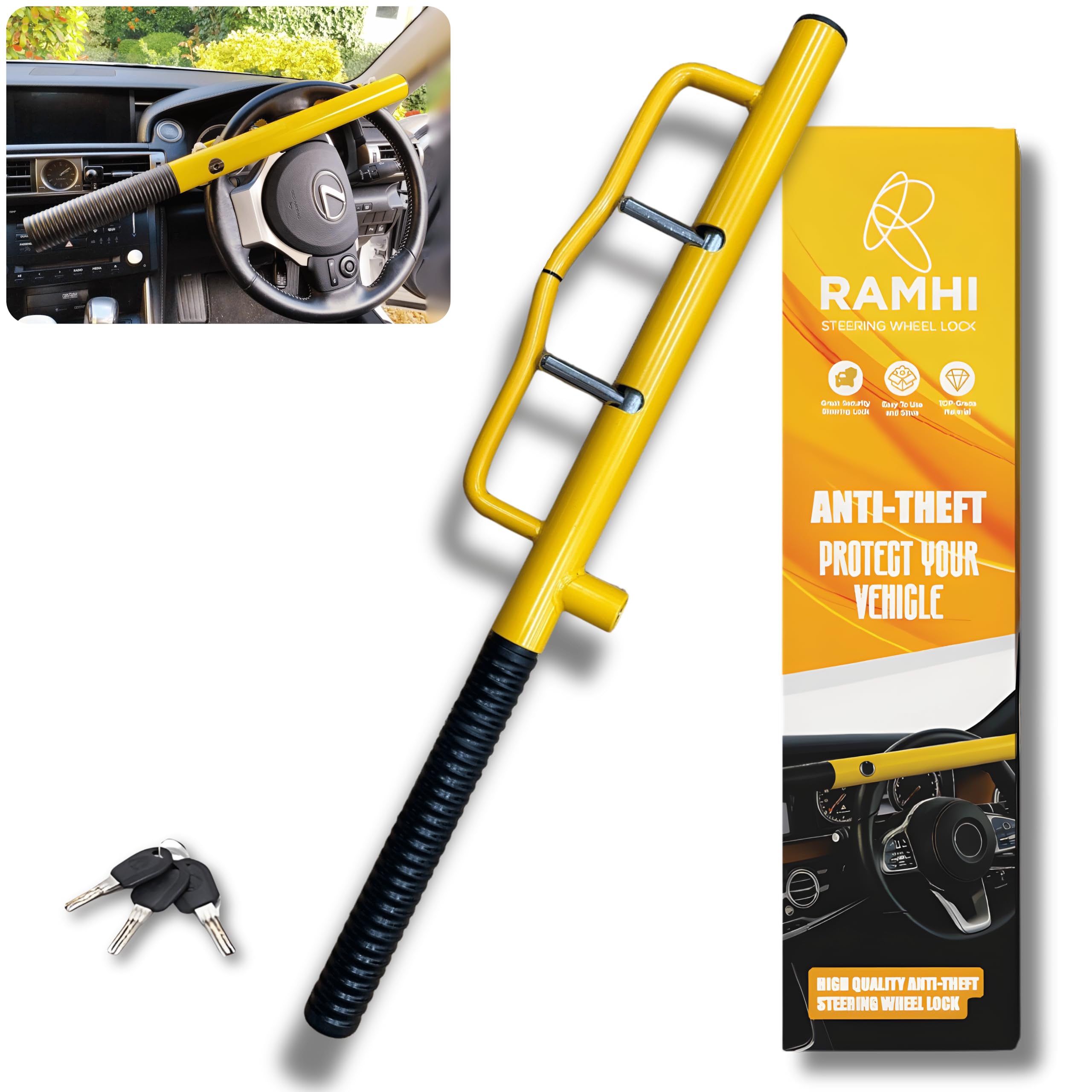 Heavy Duty Car Steering Wheel Lock Anti Theft | Steering Lock for Imported Cars, SUVs and Trucks