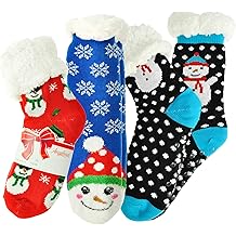 Women's Sherpa-Lined Thermal Christmas Slipper Socks with Gift Tags