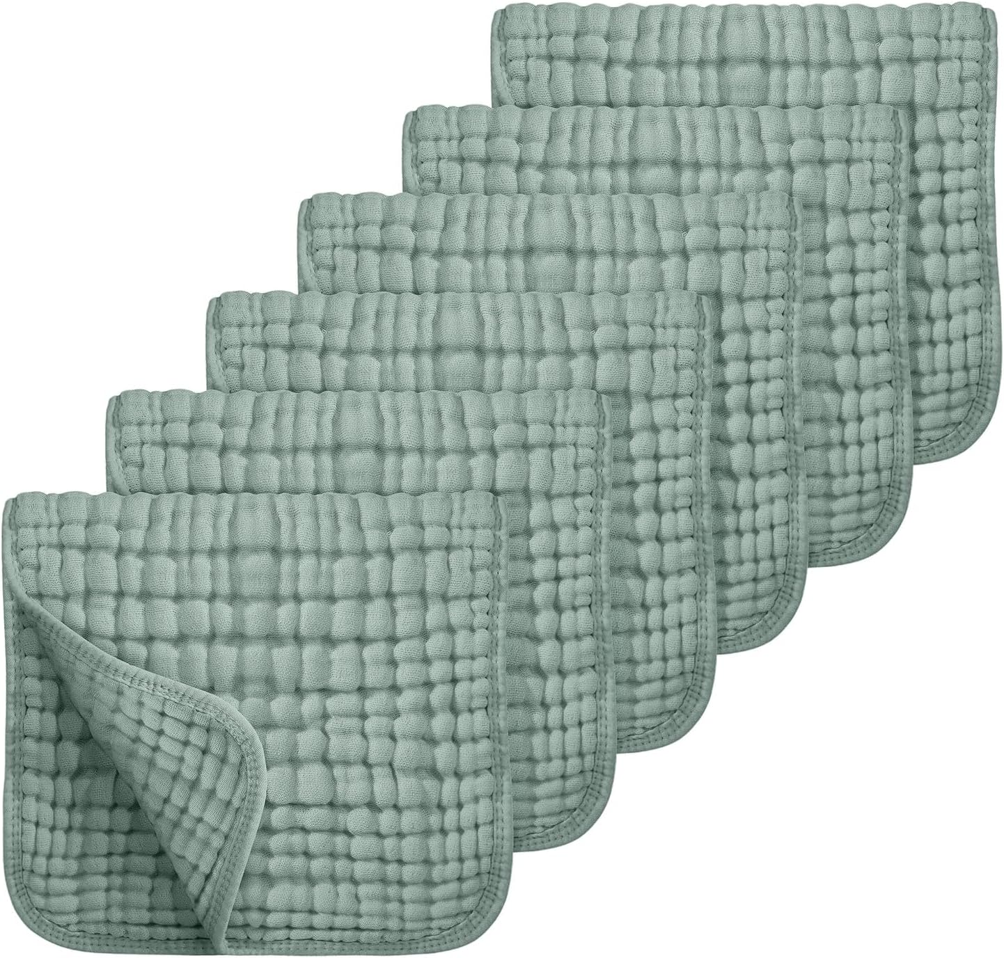 LooxiiMuslin Cloths for Baby 100% Cotton Large Muslin Squares Burp Cloths for Baby Newborn 25x50cm Extra Soft and Ultra Absorbent 6 Pack for Boys Girls - Green