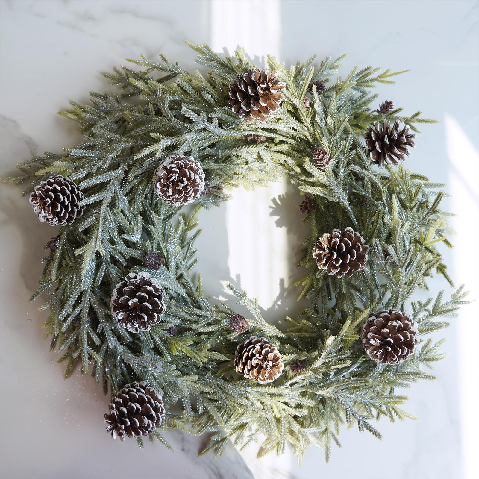 Winlyn 20 púas de piña naturales esmeriladas, adornos de piña con punta blanca con tallos con alambre de 6.9 pulgadas de alto para árbol de Navidad, arreglos florales, manualidades, corona, decoración