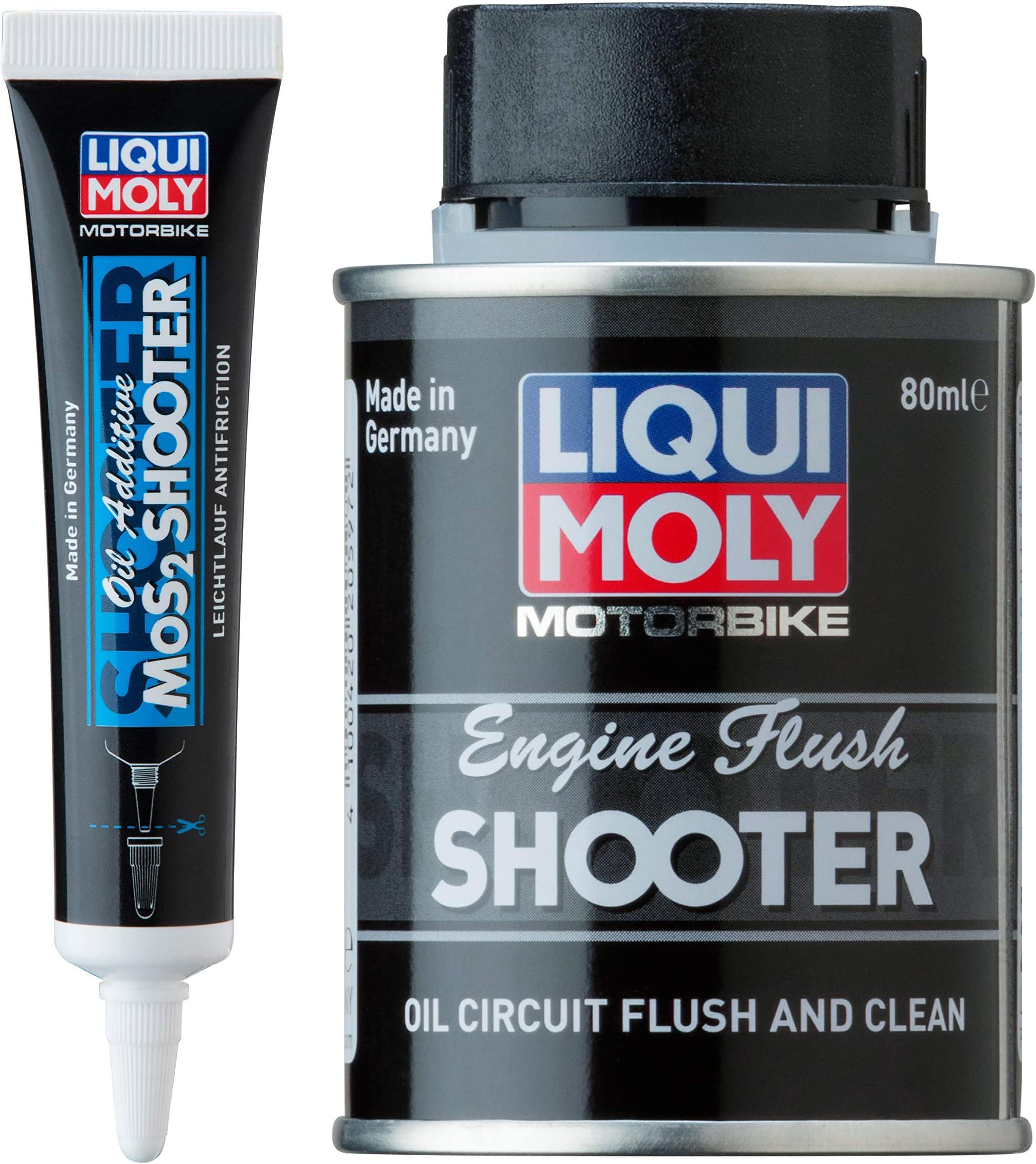 Liqui Moly 20597 Motorbike Engine Flush Shooter (80 ml) & 20296 Motorbike MOS2 Shooter (20 ml) Combo