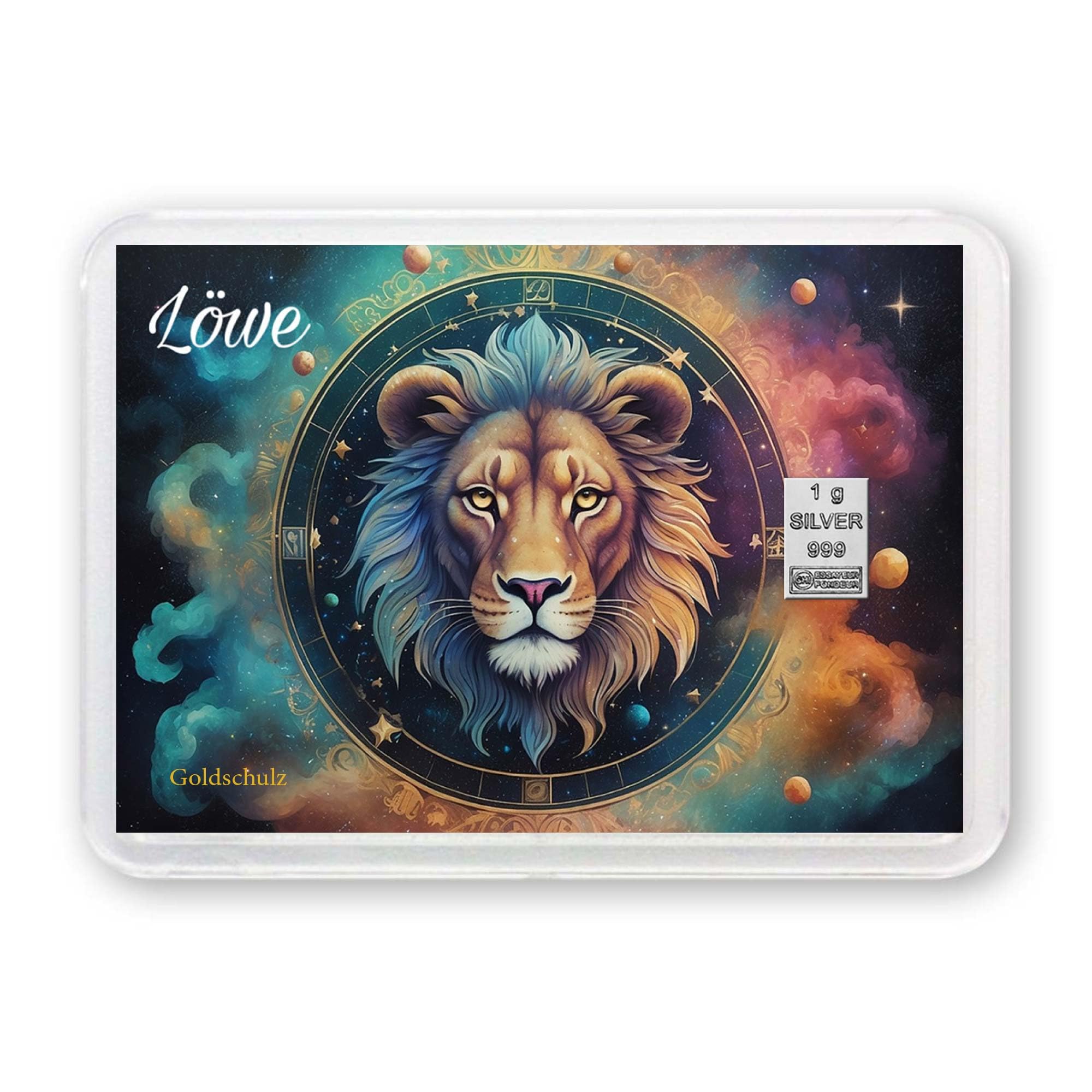 Silberbarren 1g 1 Gramm Motivbox - Sternzeichen Löwe - Geschenk + Echtheitszertifikat