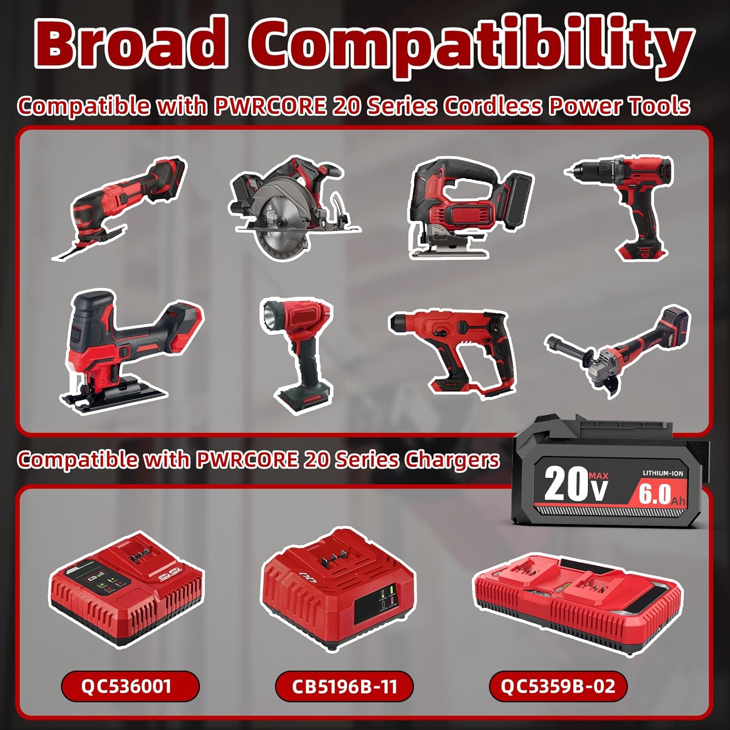 SAPBJ 2 Pack 20V 6.0Ah Battery for Skil 20V Battery Replacement, Compatible with PWRCORE 20 Series Cordless Power Tools Battria BY519601 BY519603 BY519702 BY519701 BY519703 - Image 5