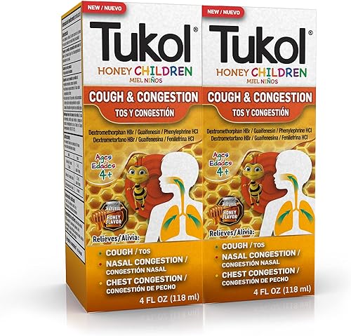 Miniatura 1 de TUKOL Miel para niños para la tos y el frío 4 onzas líquidas paquete de 2