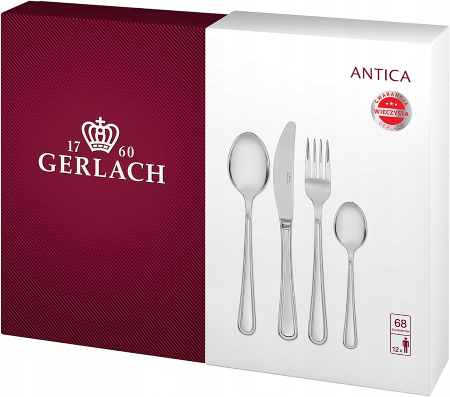 Gerlach G01-0004P-ZEST-68PU-S1S1-01 Flatware Serving Set with 68 Pieces Antica Box and shine-G01-0004P-ZEST-68PU-S1S1-01, Stainless Steel