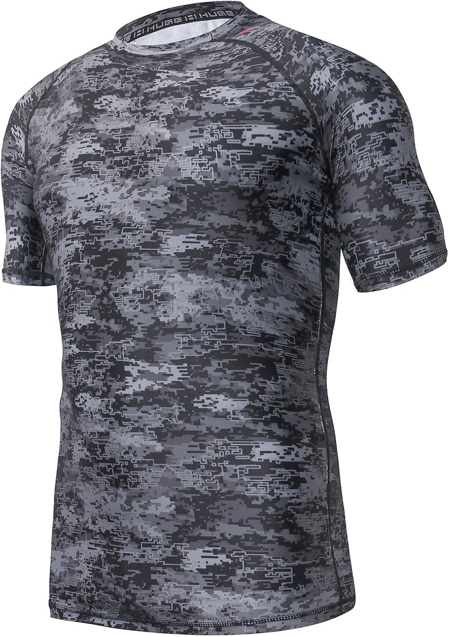 HUGE SPORTS Men's Splice UV Sun Protection UPF 50+ Skins Rash Guard Short Sleeves: Clothing