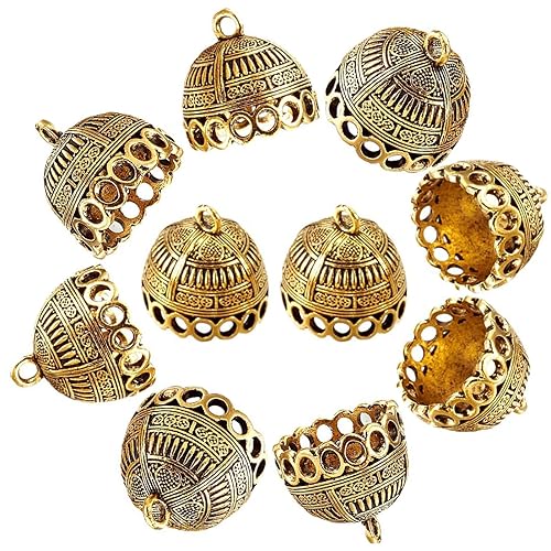 CHGCRAFT 10pcs Column Metal Cord Ends Caps Tibetan Style Glue on Tassel Cap Bails with Loop Gold End Caps for Jewelry Makings DIY Crafts 19.5x20mm, Antique Golden - Antique Golden-1
