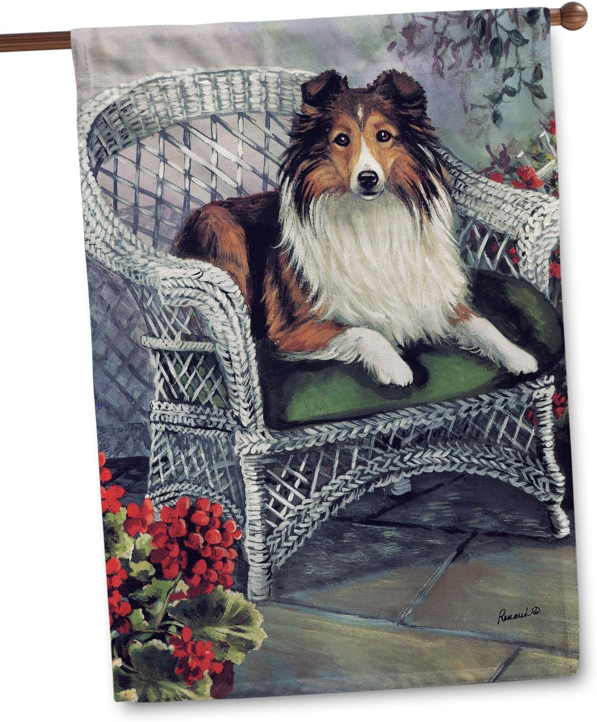 Flagology, Shetland Sheepdog Patio Jewel Dog House Flag 28" x 40", Outdoor Flag, Exclusive Premium Fabric, Spring, Summer, Precious Pets Paintings, Sheltie