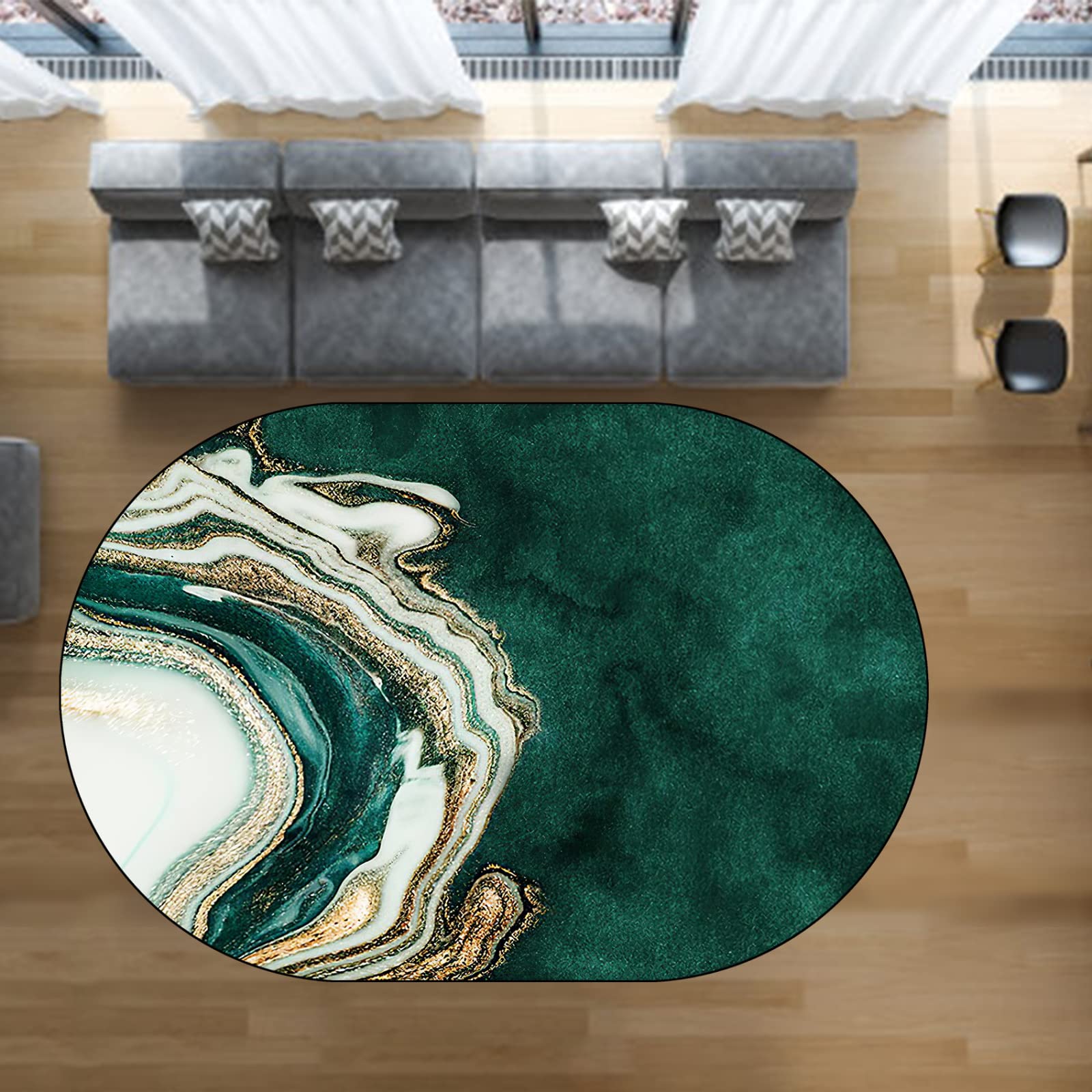 Rug-QJDDUP Alfombra Ovalada,Abstract Patterns,Green, Oval 120 x 200 cm, Alfombra Pelo Corto, Salón Comedor Dormitorio Habitación, Antideslizante, Lavable,