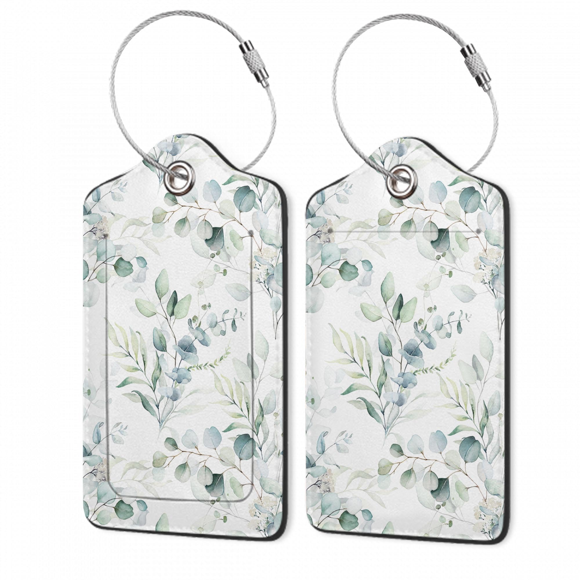 2Pcs Luggage Tag for Suitcase Sage Floral Green Leaves Cute Suitcase Tag with Privacy Flap & Name ID Label & Metal Loop,Travel Bag Luggage Tags for