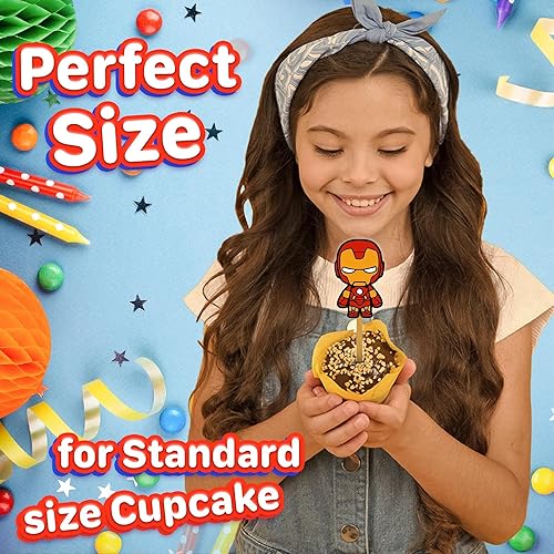 Miniatura 3 de 24 adornos para magdalenas de Iron Man decoración de feliz cumpleaños, decoraciones para magdalenas para cumpleaños de niños