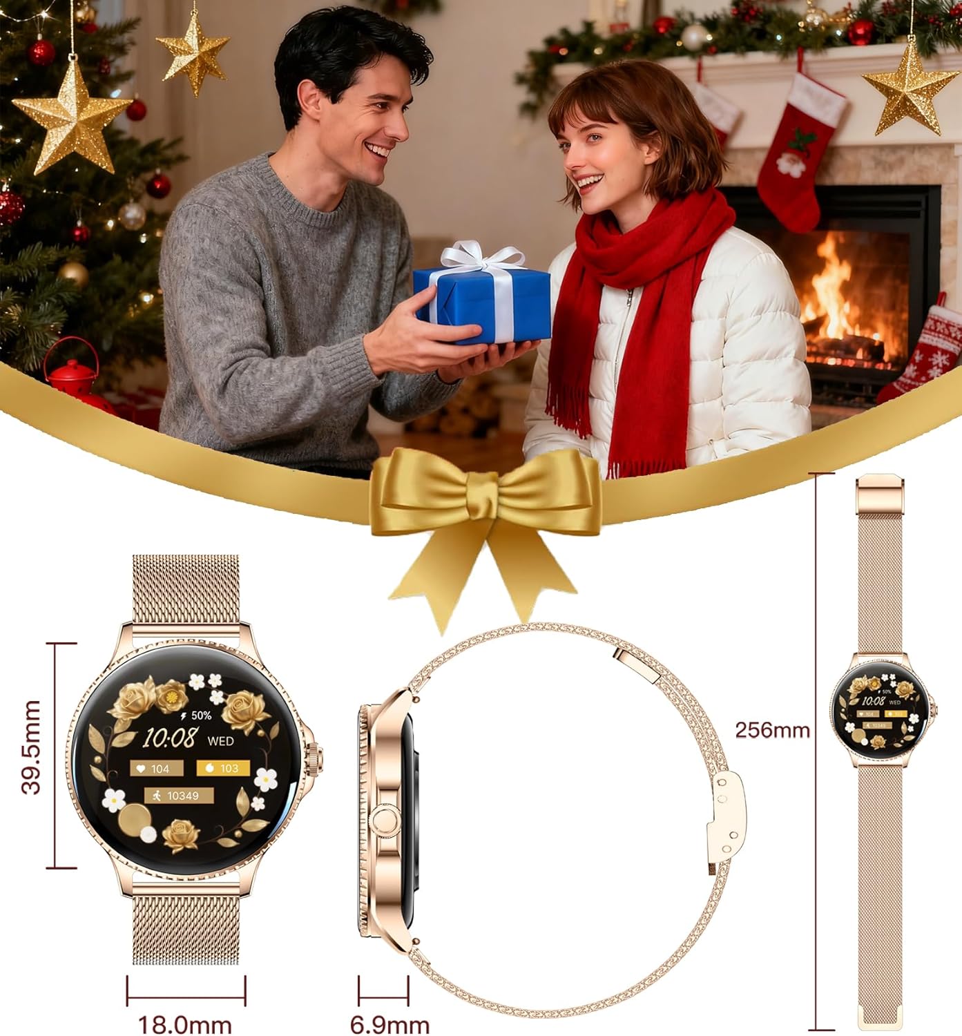 Smart Watches Women,1.27'' Activity Trackers with Bluetooth Calls(Answer&Make) Heart Rate/Sleep/SpO2 Monitor Sport Modes Waterproof for iPhone/Android (Pink)