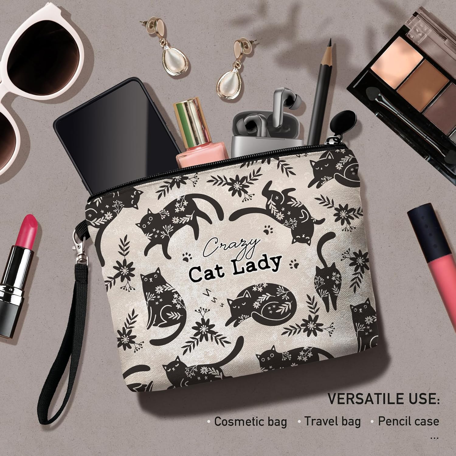 Hglian Black Cat Makeup Bag,Cosmetic Bag Zipper Pouch Travel Toiletry Bag,Purse Cute Cat Themed Gifts for Women Friends - Image 3