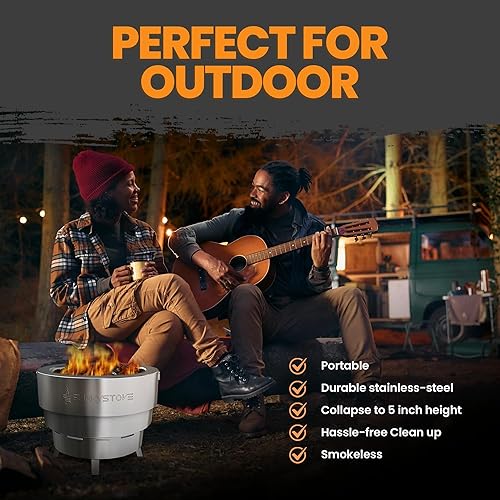 Miniatura 9 de Slinky Stove Fogata sin humo para quemar leña al aire libre, hoguera plegable patentada de 17 pulgadas con parrilla de cocina, hoguera individual