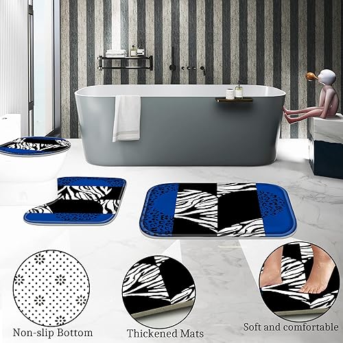 Miniatura 10 de Poedist Juego de 4 cortinas de ducha de baño, diseño de leopardo y rosa individual, juego de cortinas de ducha de estilo brillante con alfombras