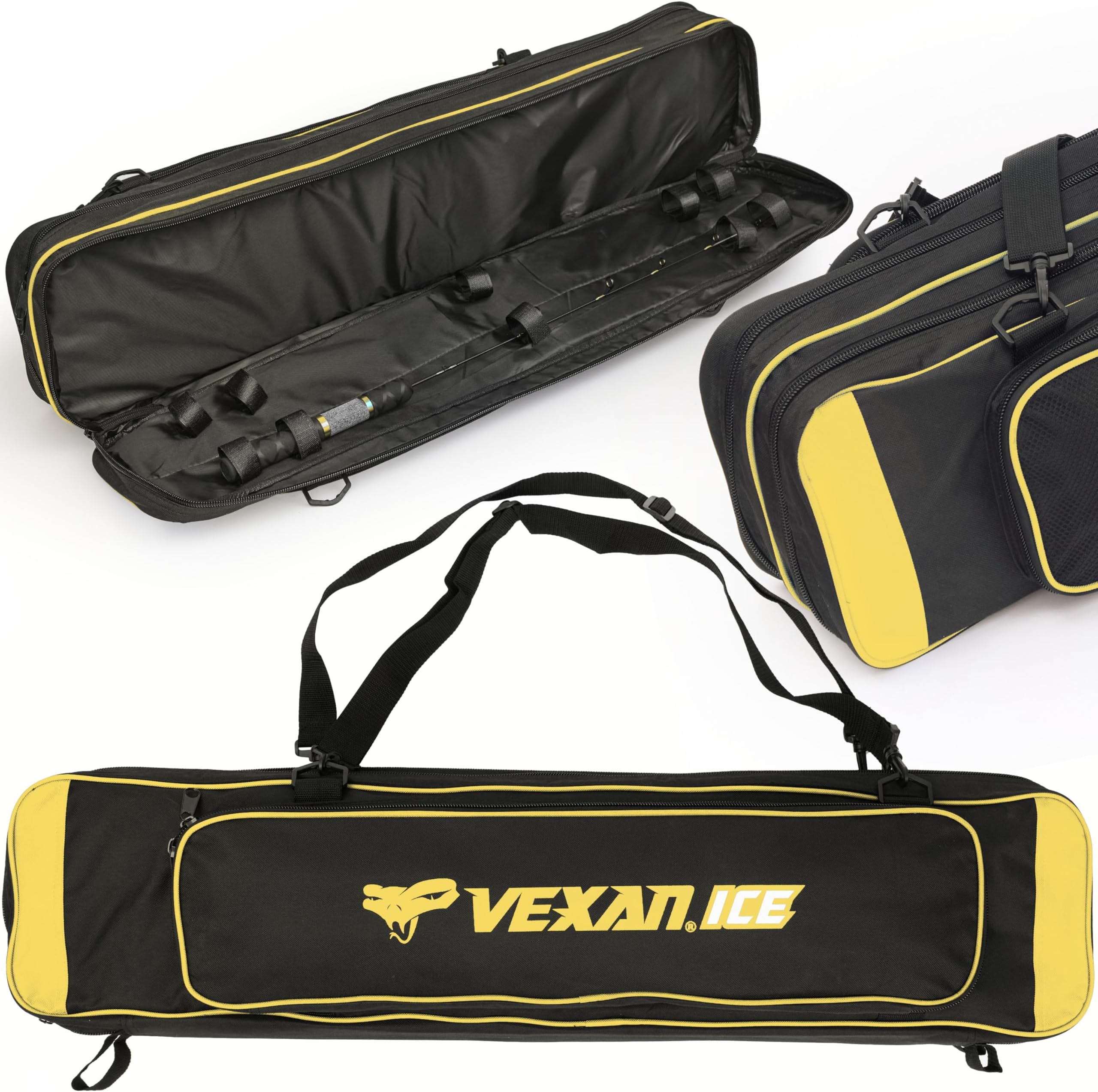 Vexan Ice Fishing Rod Case – Water-Resistant Travel Rod & Reel Case with Hard Shell Tube, Spinning Rod & Tip-Up Storage – Fishing Pole Bag for Travel – Fits 8 Setups - 36" inches
