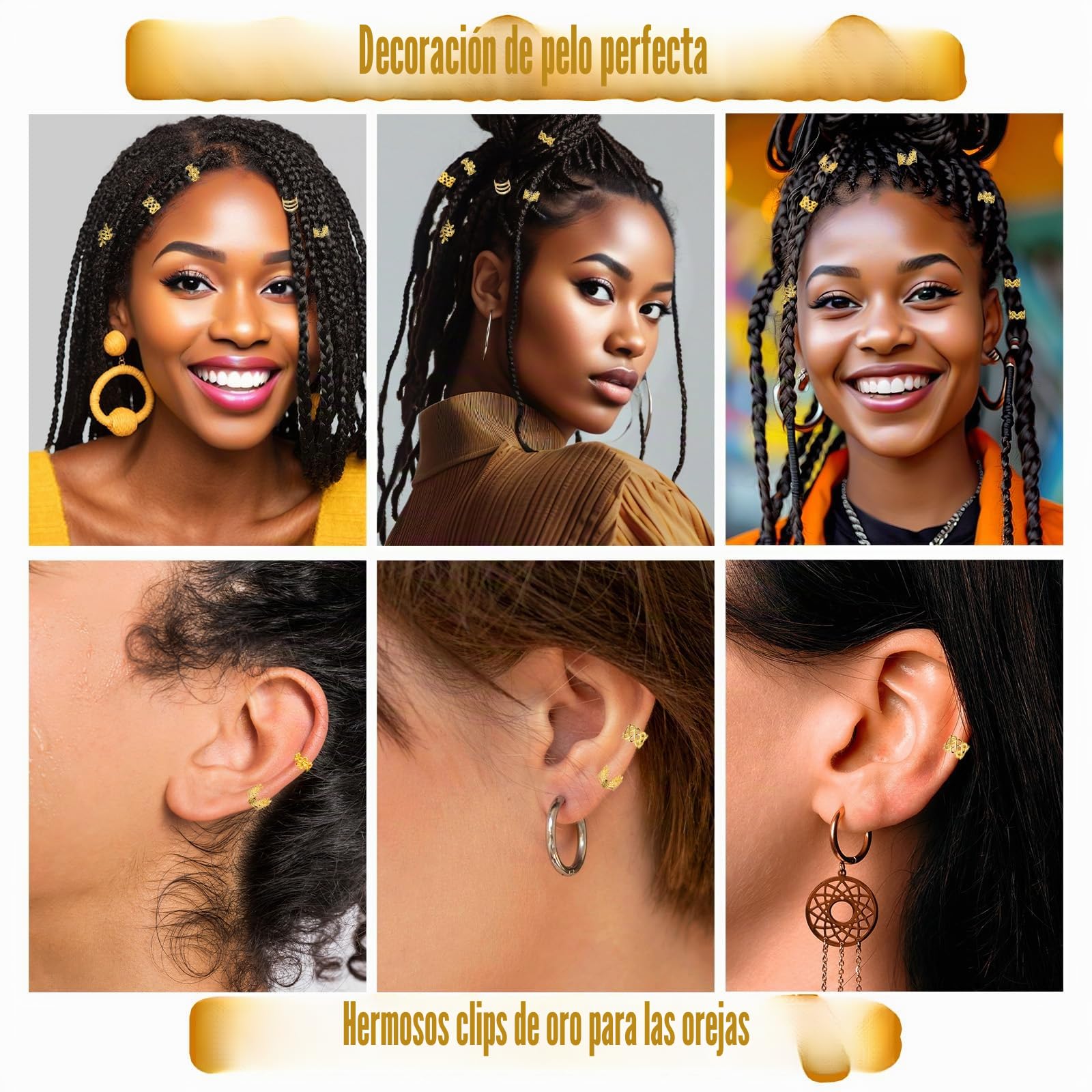 Ouligay Joyería para el Cabello 60 Piezas, Adornos Dorados para Trenzas, Anillos de Cabello Dorados, Accesorio Pirata