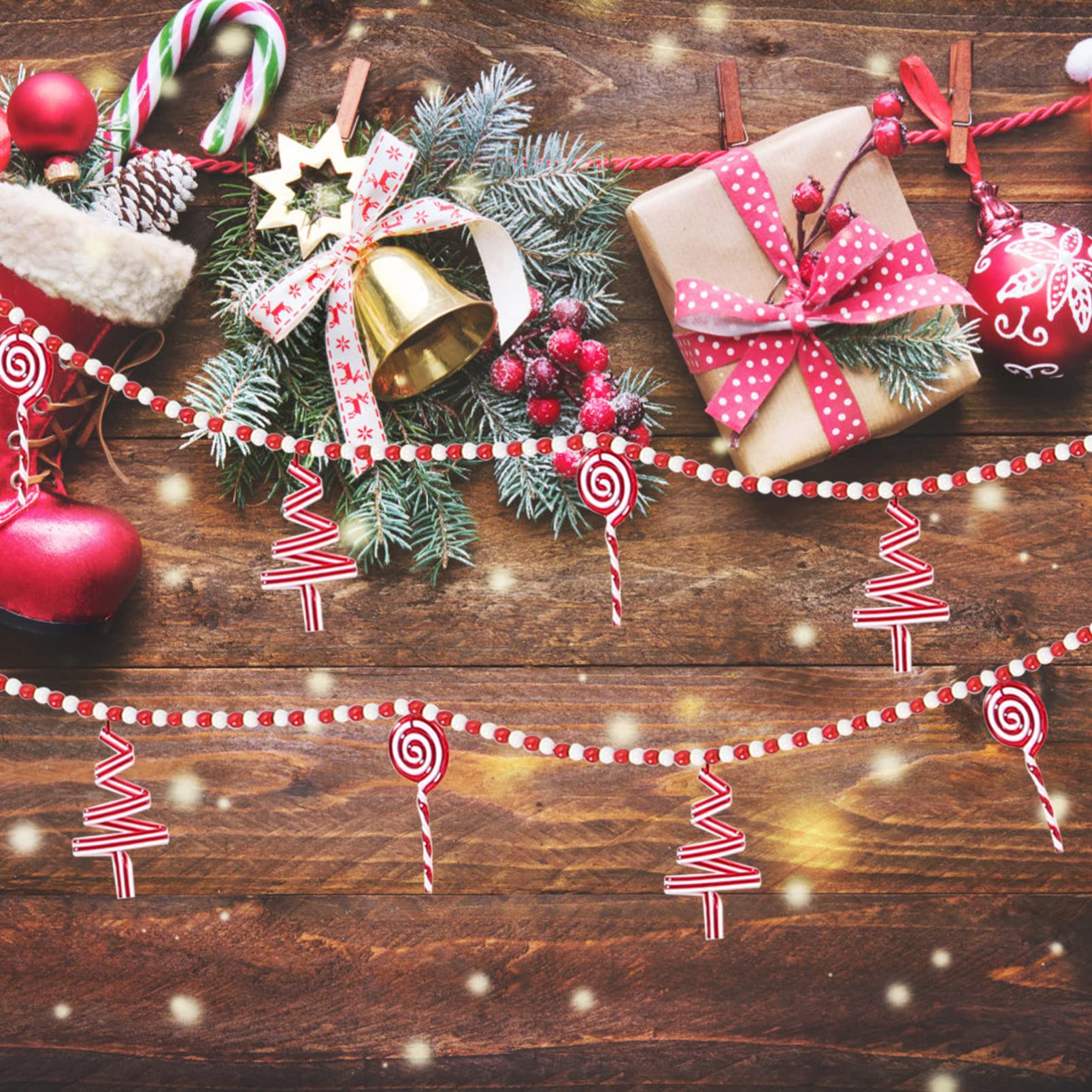 Alipis 3stücke Xmas Beads Garland Holzperlen Weihnachtsbaum Dekoration Wandhängende Ornament Für Festliche Anlässe Leicht Und Langlebig Für Zuhause Party Restaurant Und