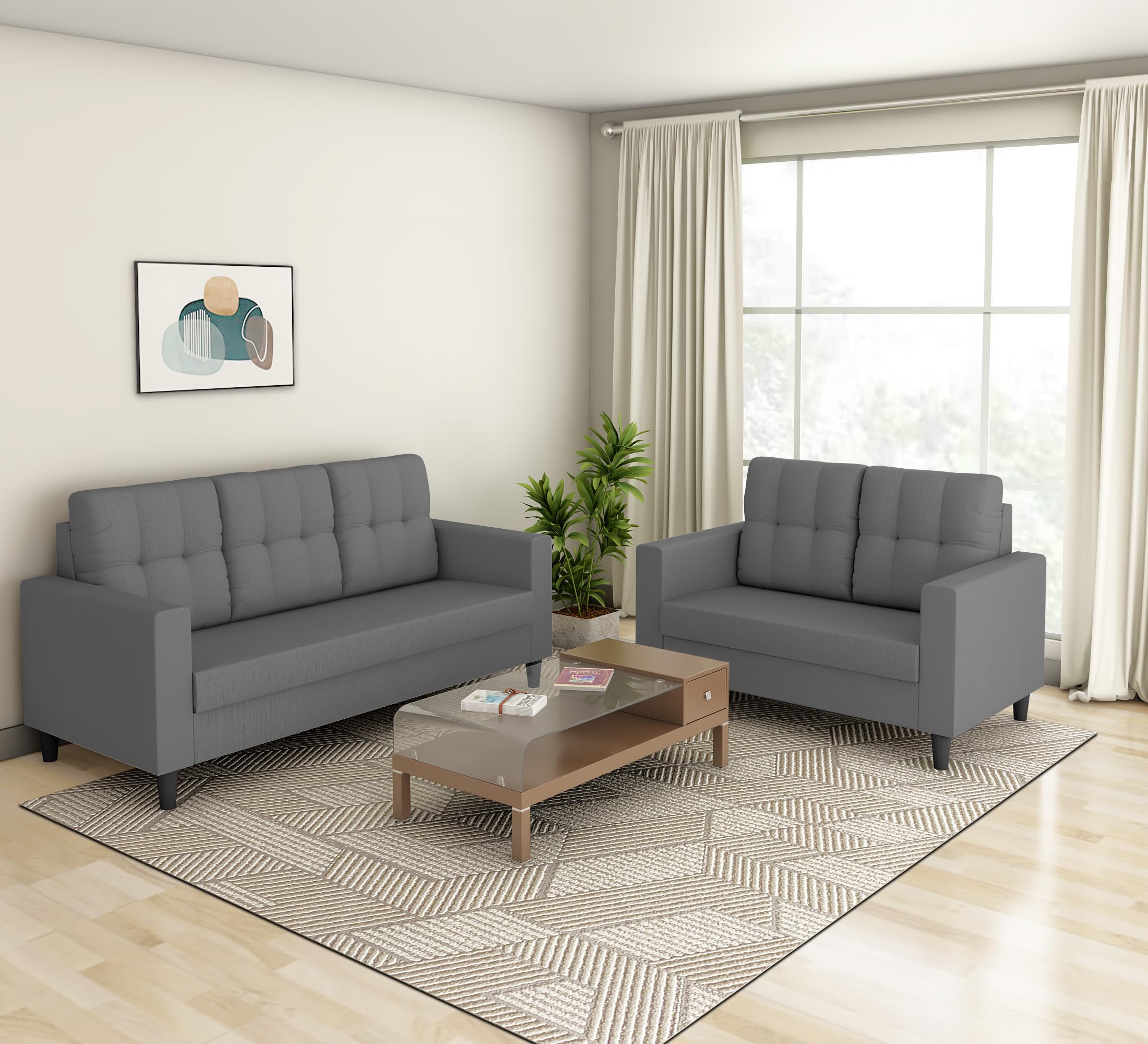Wood Darcy 3+2 5 Seater Sofa Set (Grey)-image-15