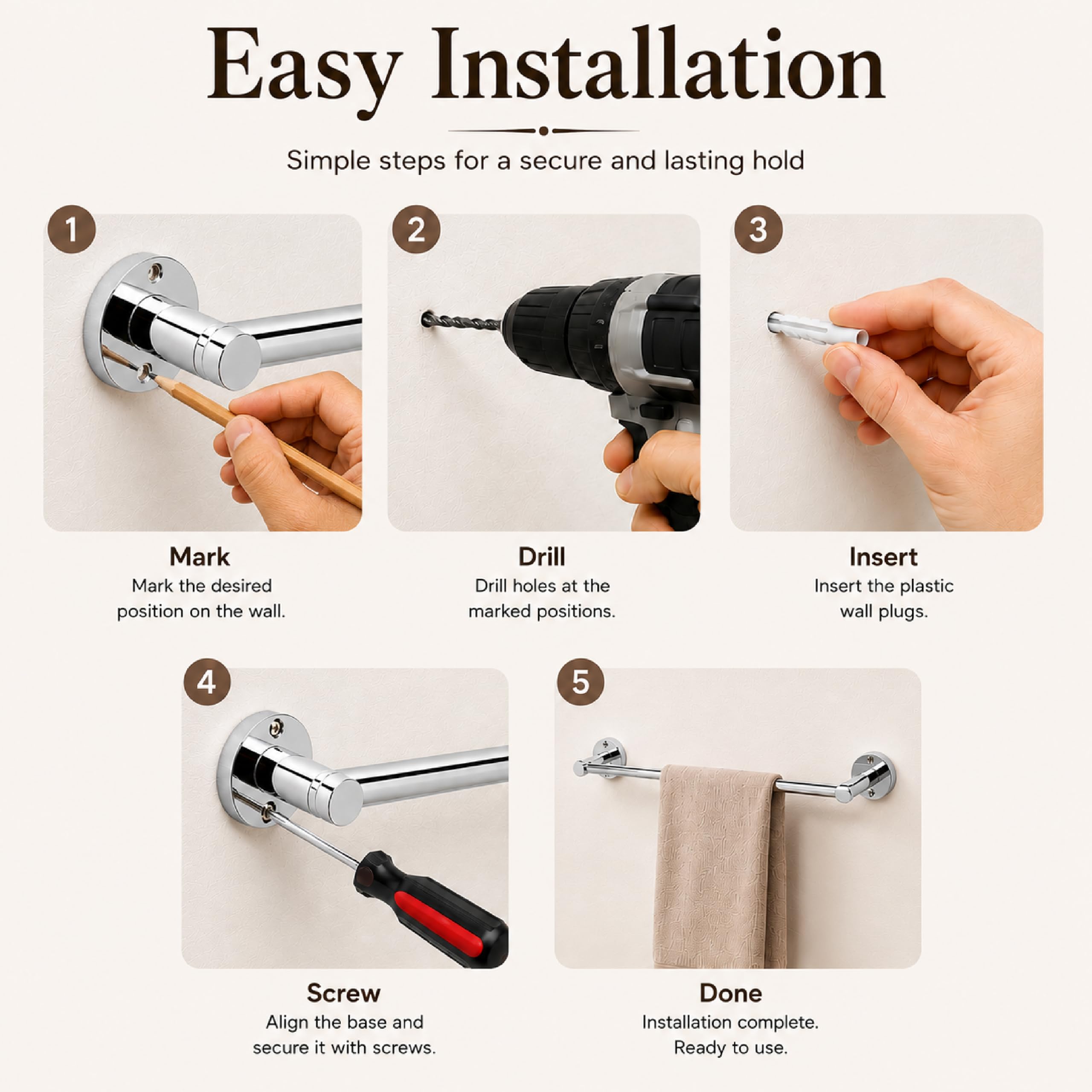 Stainless Steel Towel Bars - 3 Pack -5 Stainless Steel Towel Bars - 3 Pack -5