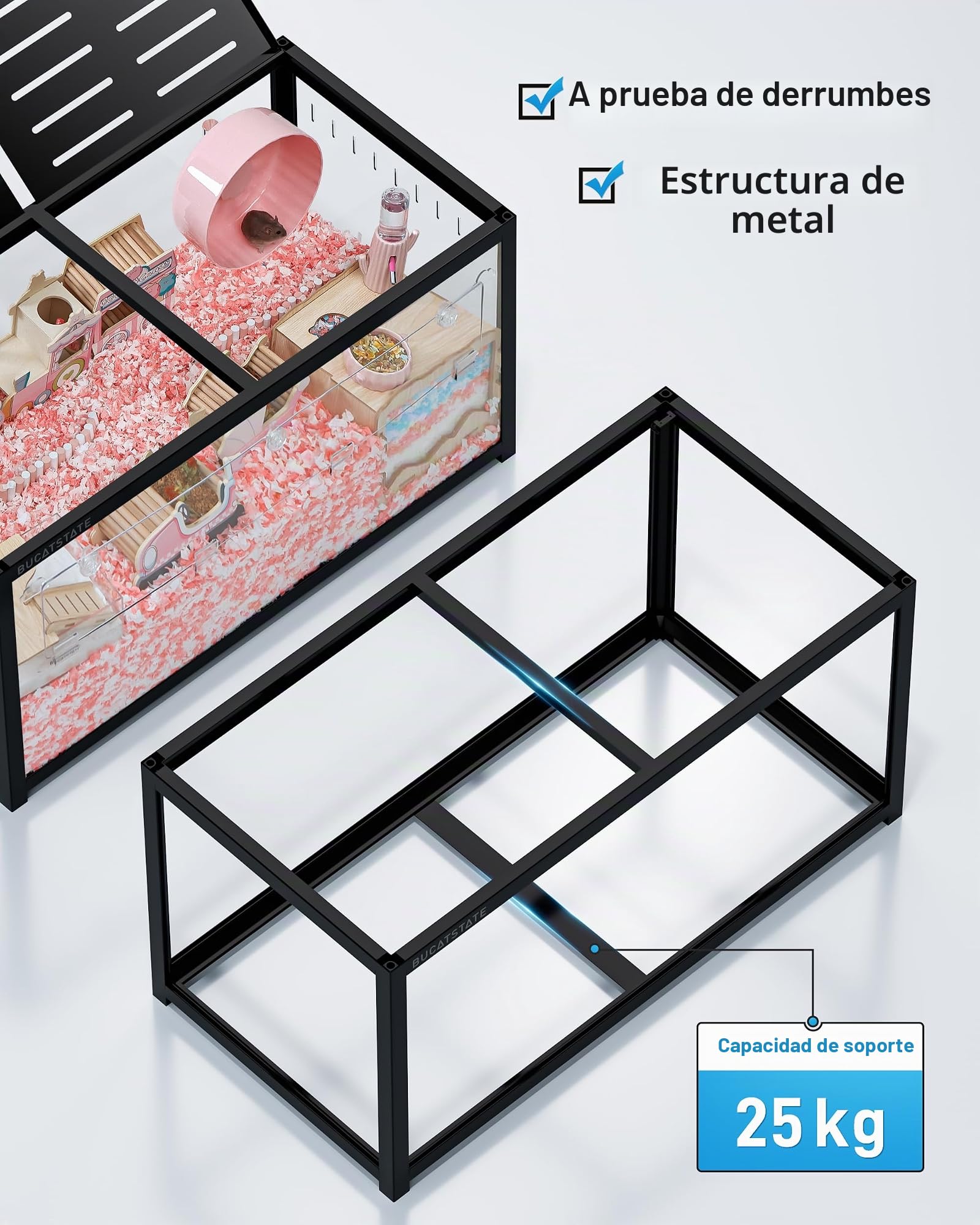 BUCATSTATE Jaula para Hámster 3.0: Metal Espaciosa Hábitat para Animales Pequeños Apilable con Acceso Superior, Fácil Montaje para Hámster Sirio Enano, Ratones 100L x 50W x 52H CM (Negro)