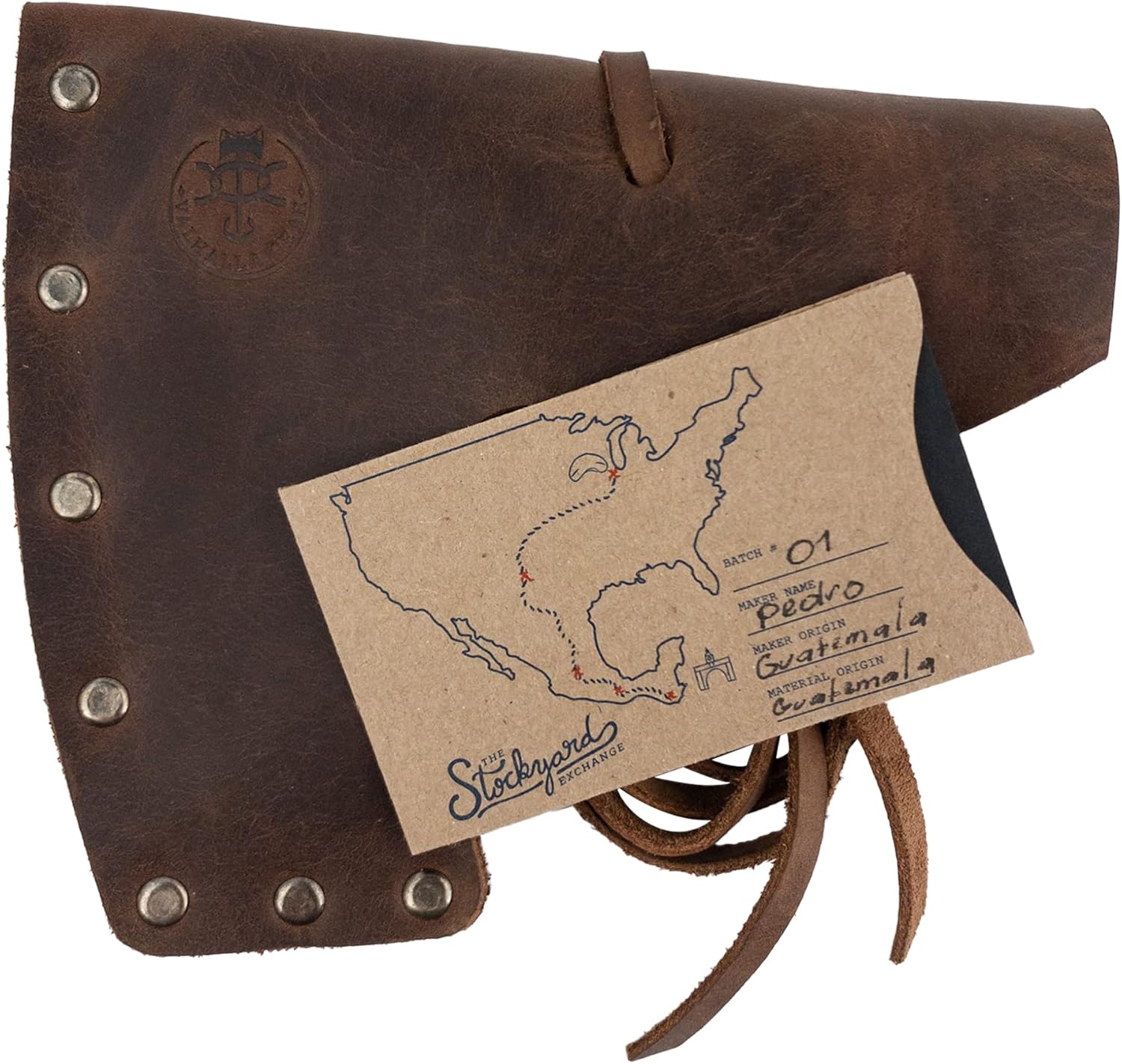 Riveted Axe Head Sheath with String, Protector Case, Blade Safety Sleeve, Lumberjack, Camping Accessories, Full Grain Leather, Handmade, Bourbon Brown