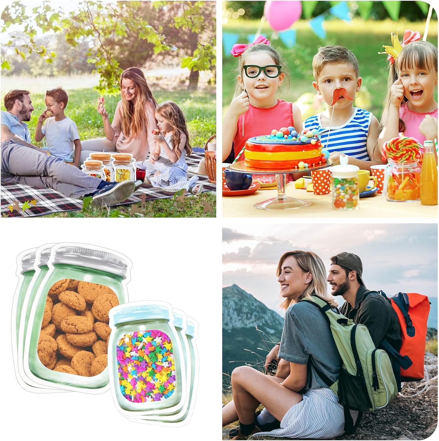 weiwei 100 Pcs Reusable Mason Jar Food Storage Bags, Plastic Ziplock Mason Jar Bottle Bag with Zipper, Portable Airtight Snack Food Saver Bags Transparent Packaging Bag for Kitchen, 6.3" X 9.8"