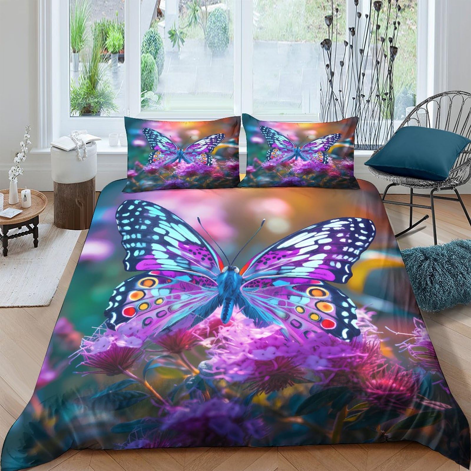 Ctjqhvkz Style-4 3D Printed Vibrant Butterfly Fitted Sheet Microfiber Anti-Slip Mattress Cover For Bedroom Dorm Colorful Artistic Decor Single（135X200cm）