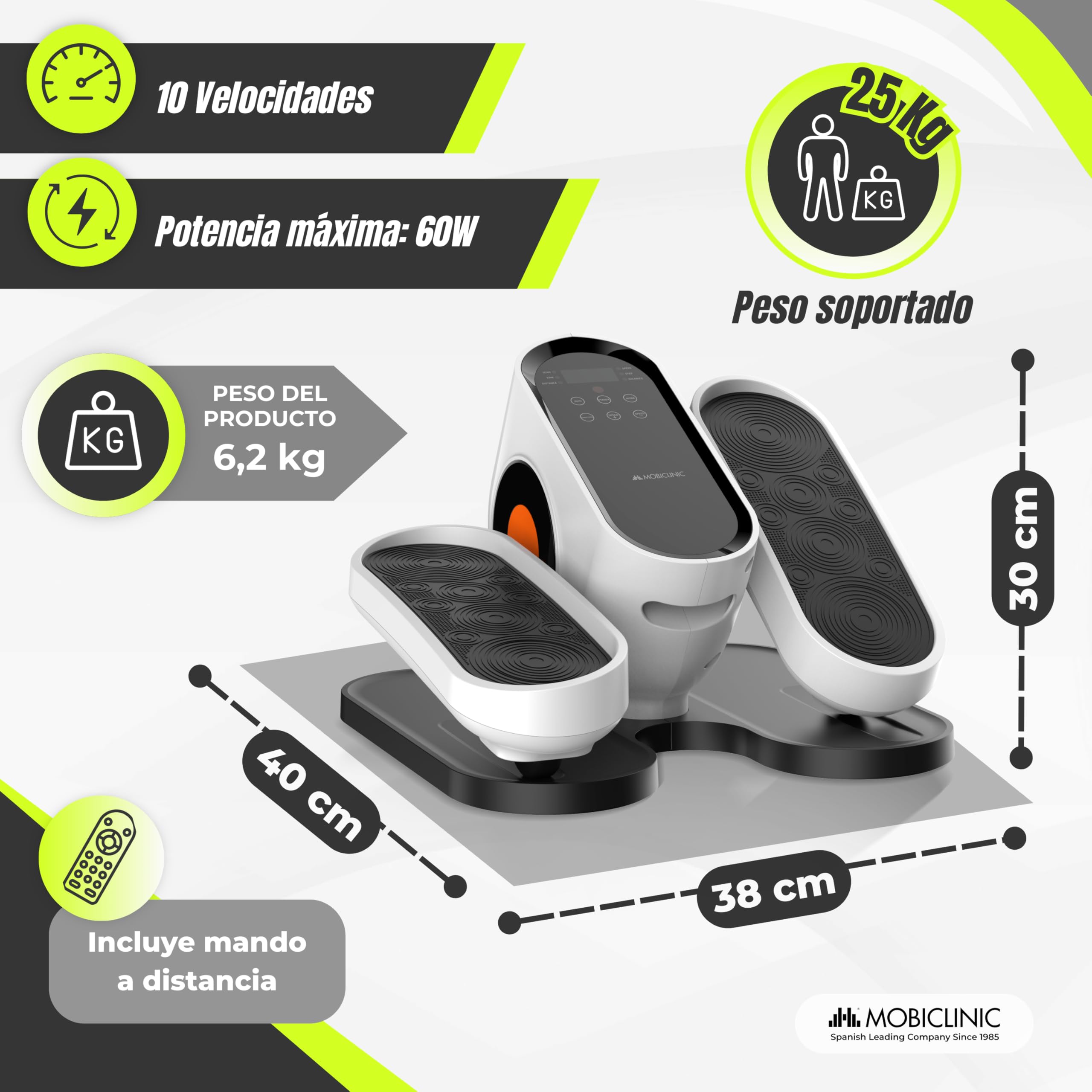Mobiclinic®, Mini Elíptica Eléctrica, Modo Manual y Automático, Pantalla LED, Mando a Distancia, 10 Velocidades, Pedaleo Bidireccional, Silencioso, Antideslizante, Hogar y Oficina, Mobidal