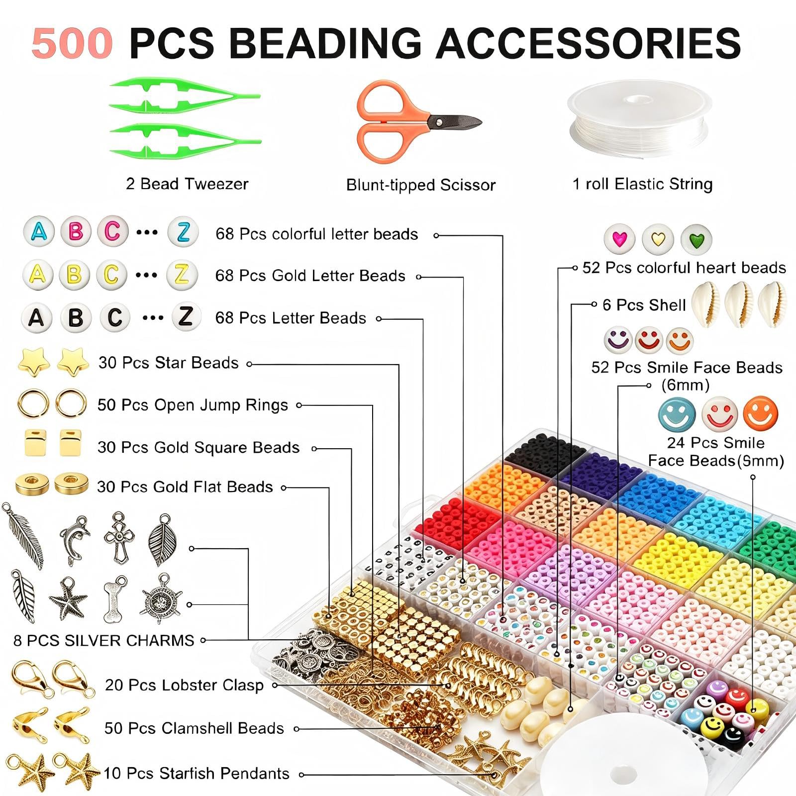 Kit Cuentas Multi-Tamaño, Cuentas Letras para Pulseras de Amistad DIY
